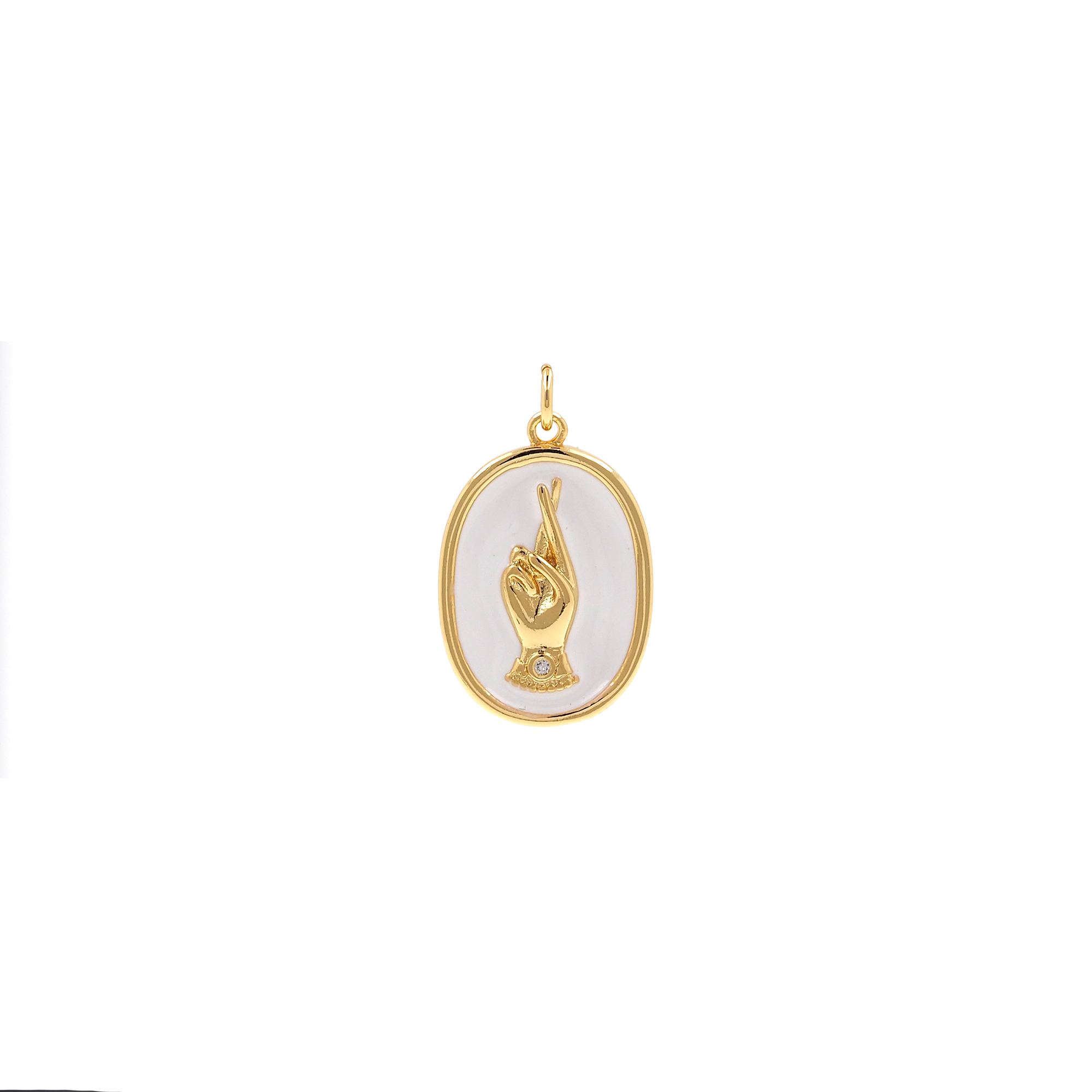 18K Gold Filled Gesture Pendant,Enamel Hand Charm Earrings Necklace for DIY Jewelry Making Supply