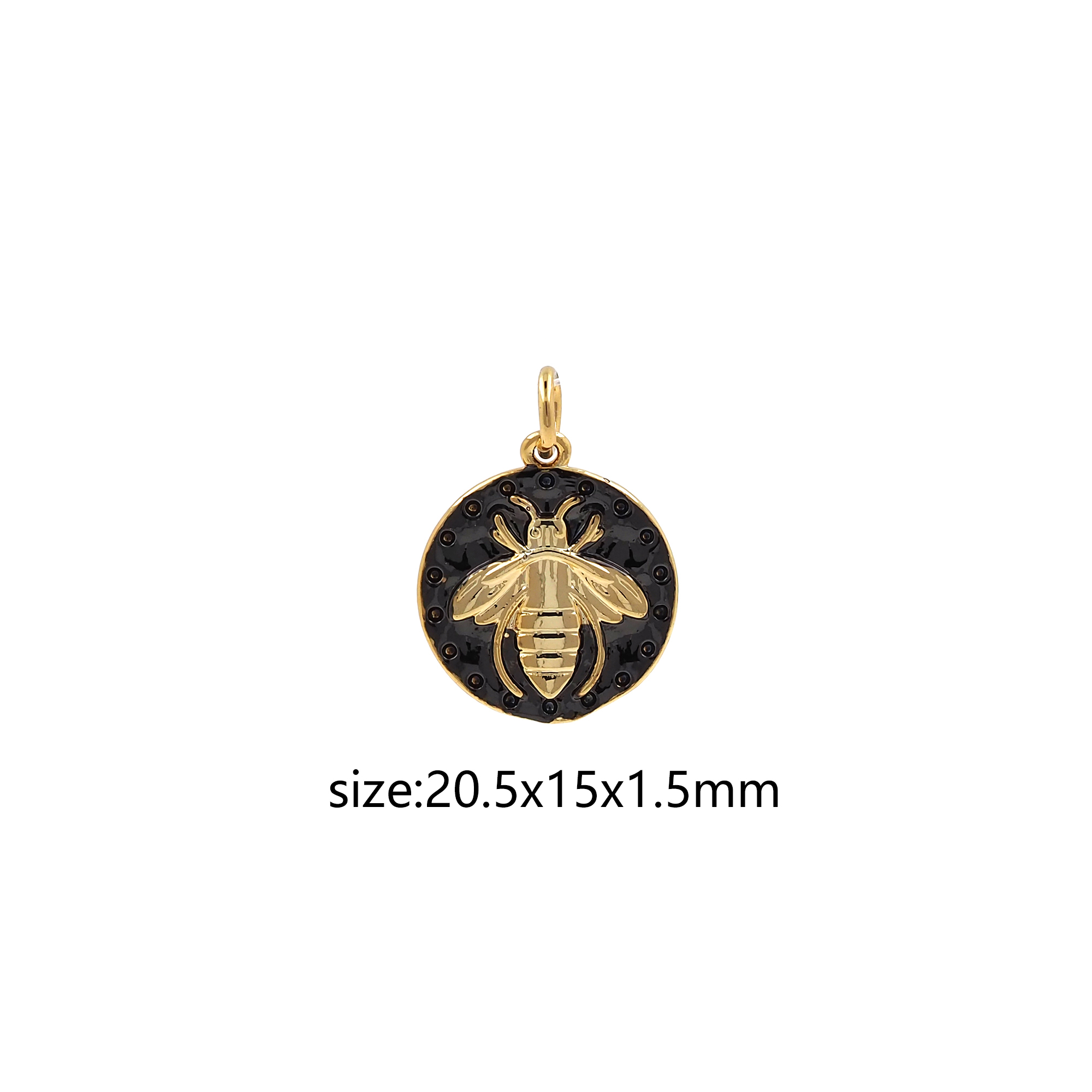 18K Gold Filled Bee Coin Pendant,Enamel Bee Charm Earrings Necklace for DIY Jewelry Making Supply