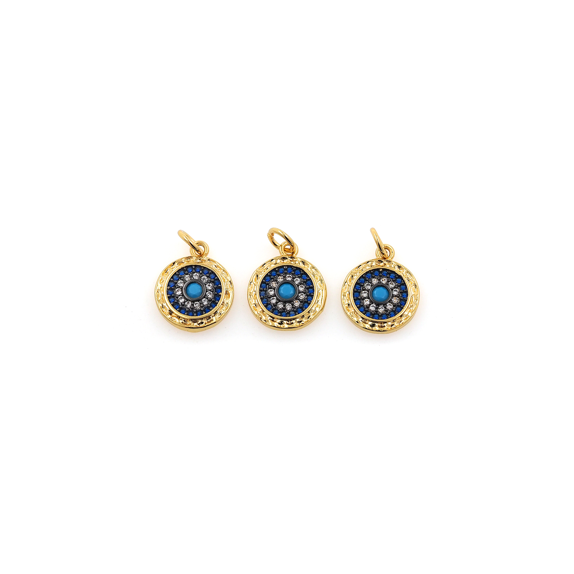 18K Gold Filled Evil Eye Pendant,CZ Micro Pave Round Evil Eye Charm Earrings Necklace for DIY Jewelry Making Supply