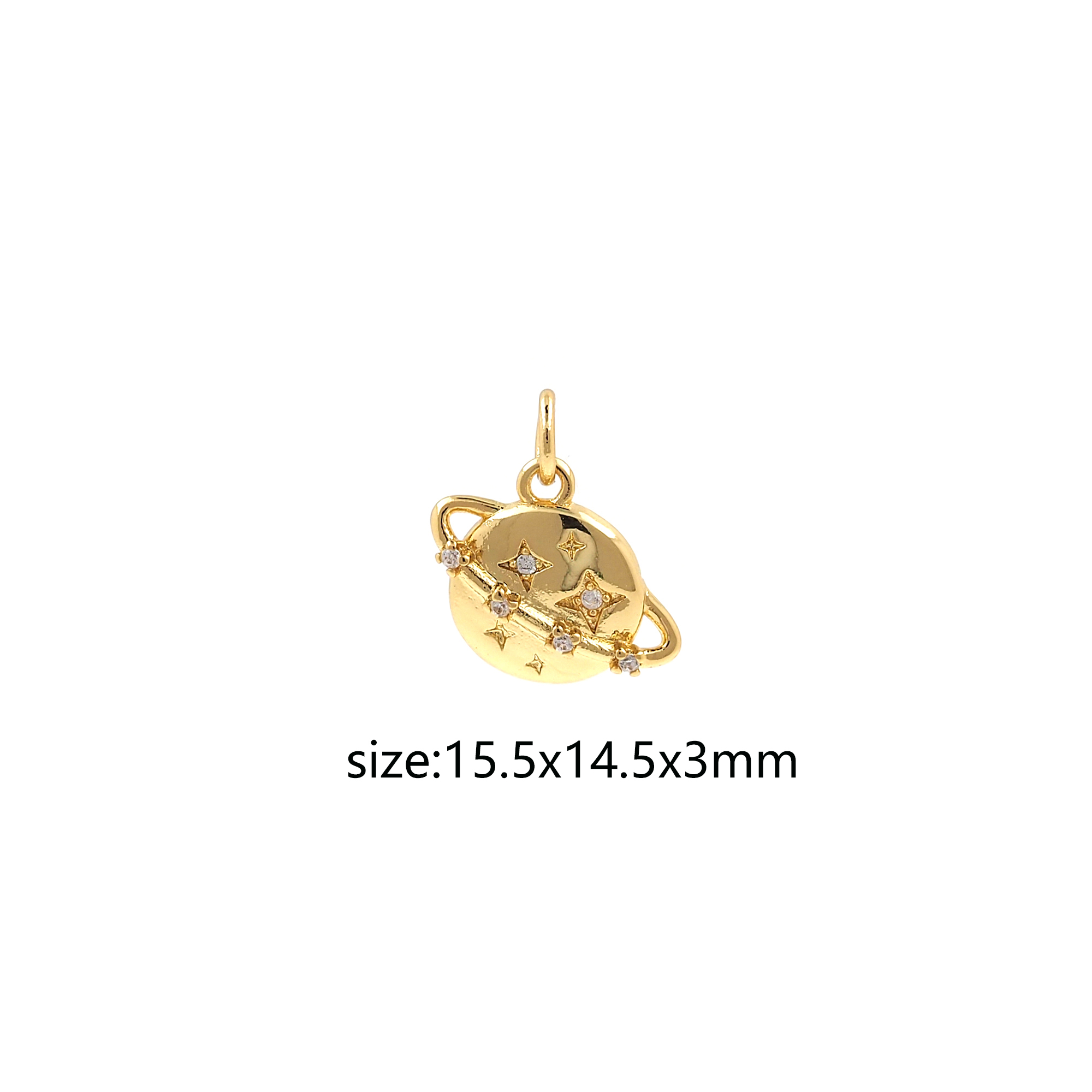 18K Gold Filled Planet Pendant,CZ Micro Pave Saturn Charm Earrings Necklace for DIY Jewelry Making Supply
