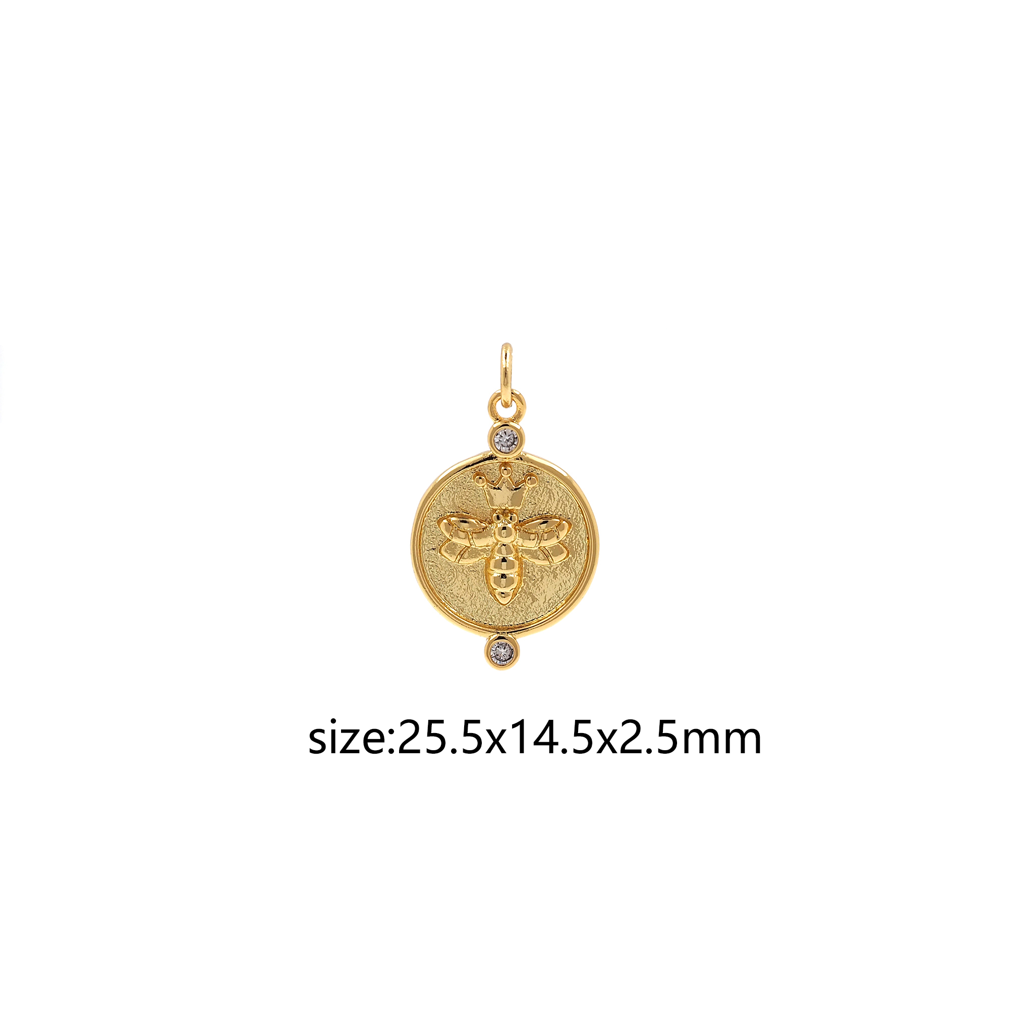 18K Gold Filled Bee Coin Pendant,CZ Micro Pave Bee Charm Earrings Necklace for DIY Jewelry Making Supply