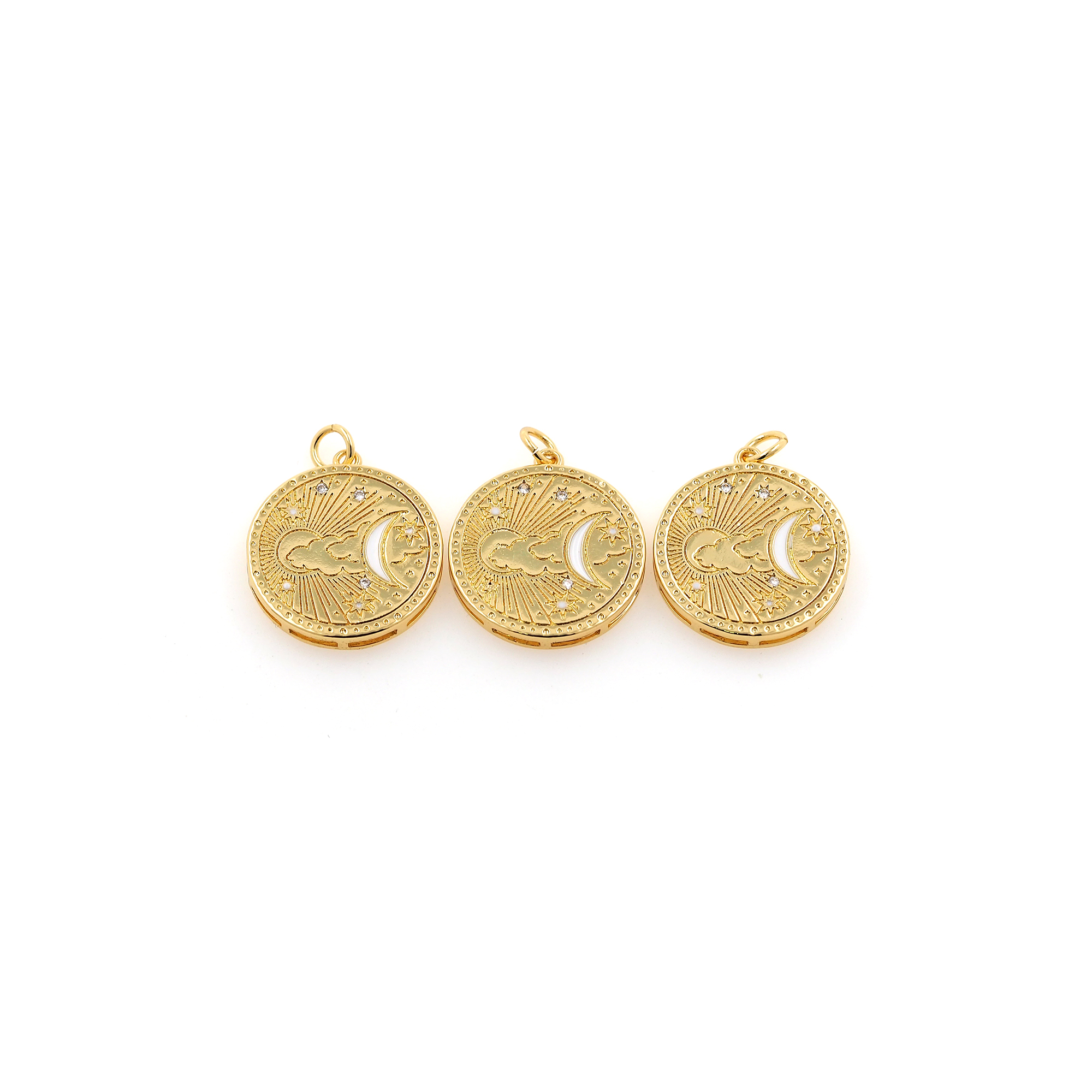 18K Gold Filled Sun Moon Pendant,Enamel Celestial Charm Earrings Necklace for DIY Jewelry Making Supply