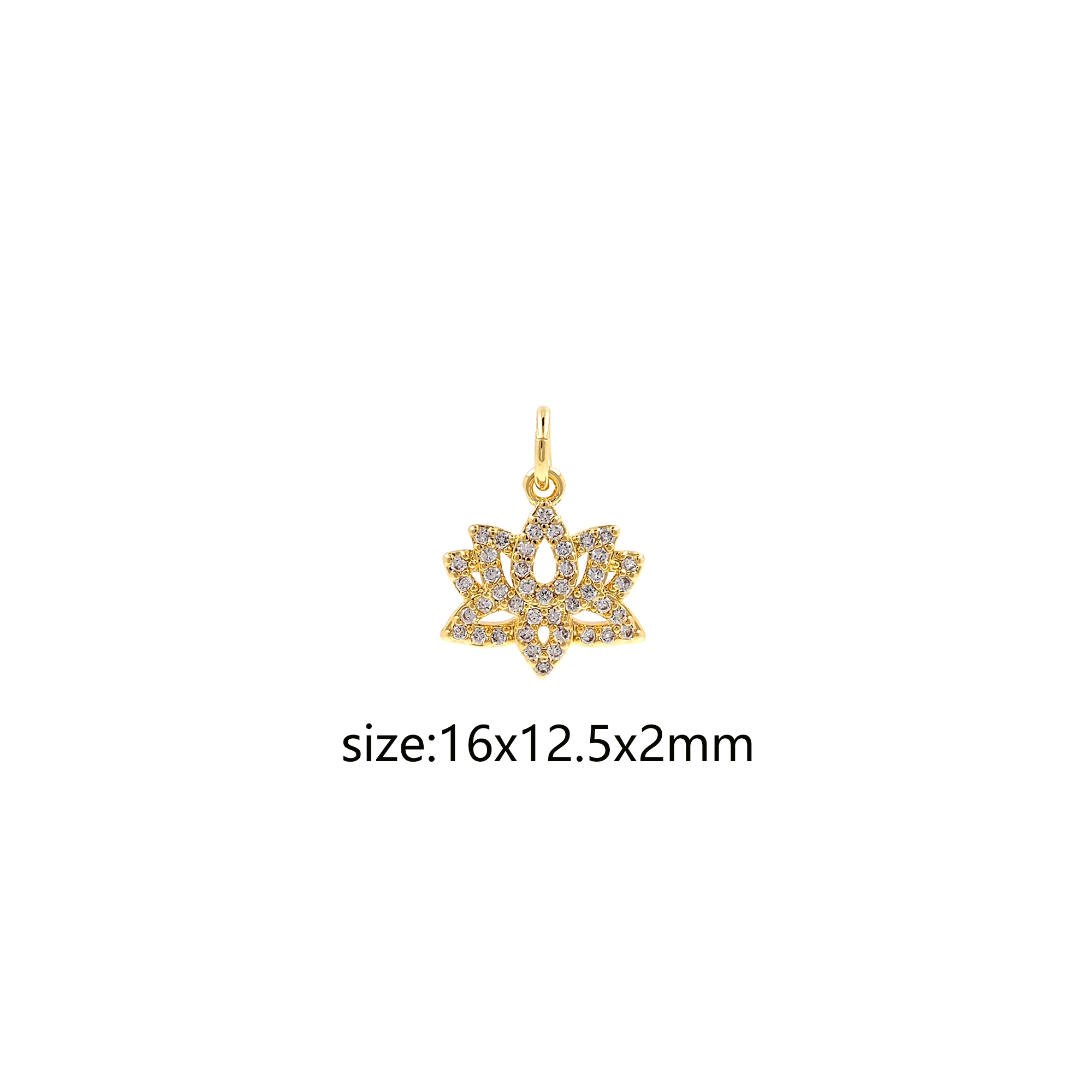 18K Gold Filled Lotus Pendant,CZ Micro Pave Lotus Charm Earrings Necklace for DIY Jewelry Making Supply