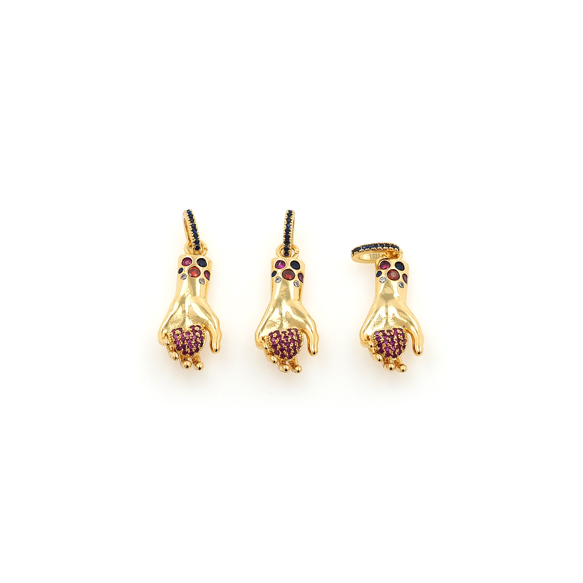 18K Gold Filled Hand Pendant,Dainty Hand Charm Earrings Necklace for DIY Jewelry Making Supply