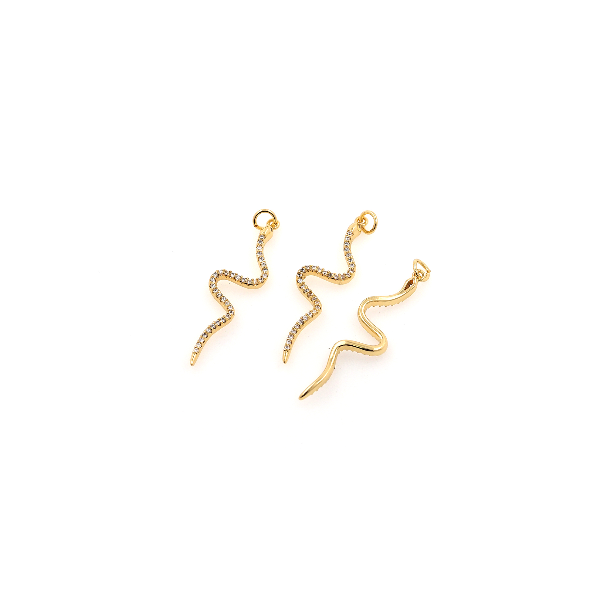 18K Gold Filled Snake Pendant,CZ Micor Pave Snake Charm Earrings Necklace for DIY Jewelry Making Supply
