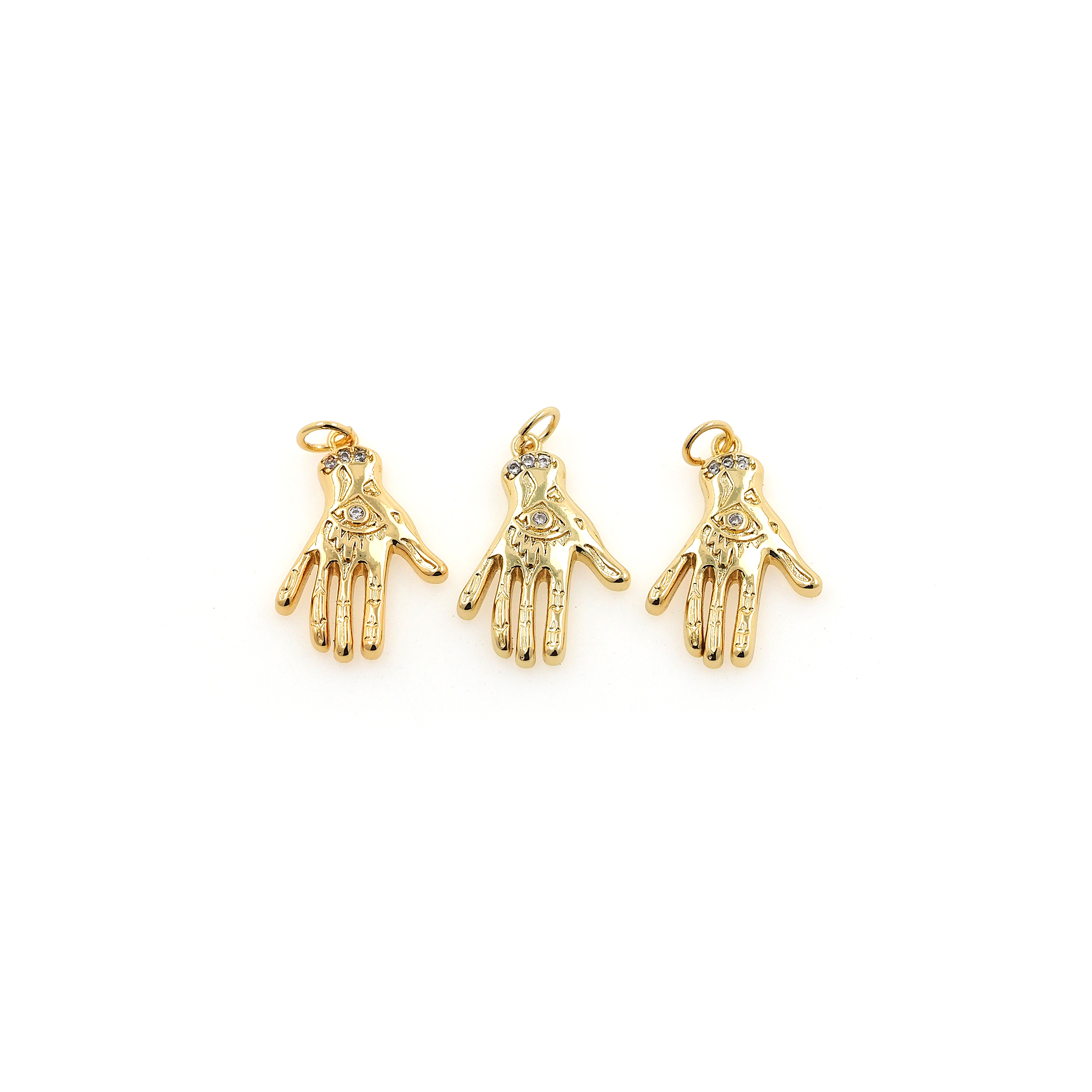 18K Gold Filled Hamsa Pendant,CZ Micro Pave Hamsa Charm Earrings Necklace for DIY Jewelry Making Supply