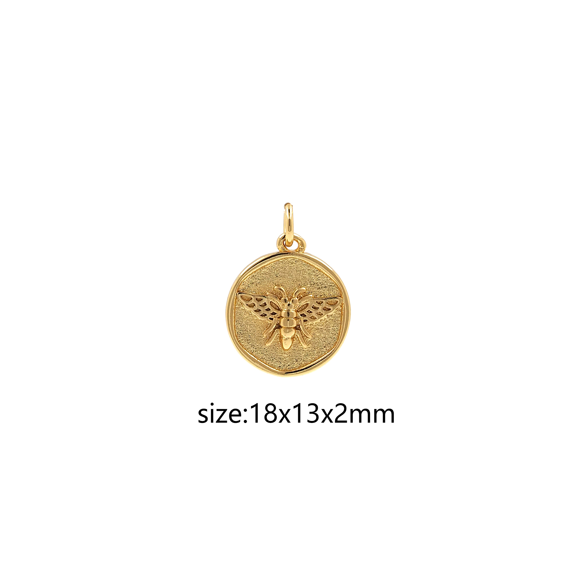 18K Gold Filled Bee Coin Pendant,Dainty Bee Charm Earrings Necklace for DIY Jewelry Making Supply