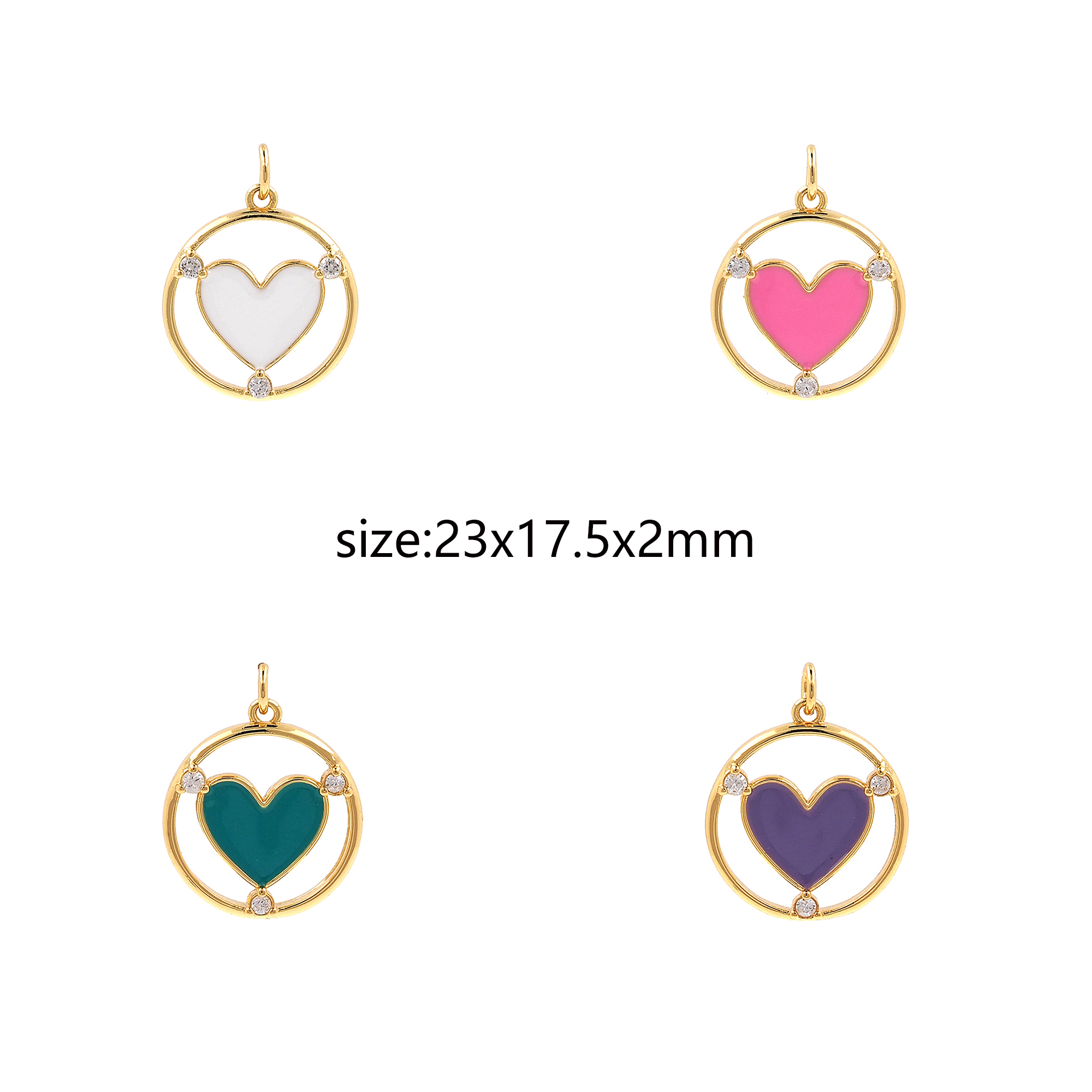 18K Gold Filled Heart Pendant,Enamel Heart Charm Earrings Necklace for DIY Jewelry Making Supply