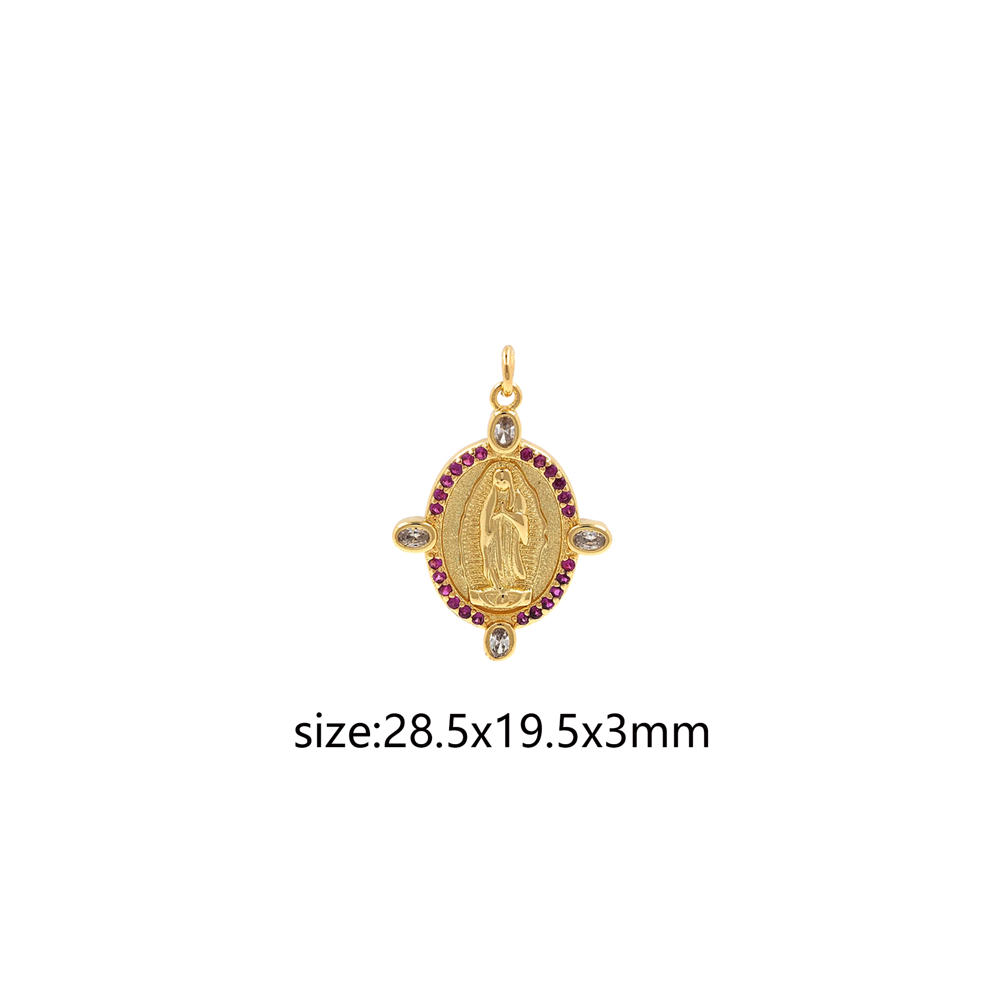 18K Gold Filled Virgin Mary Pendant,Religious Chamr,CZ Micro Pave Virgin Mary Coin Earrings Necklace for DIY Jewelry Making Supply