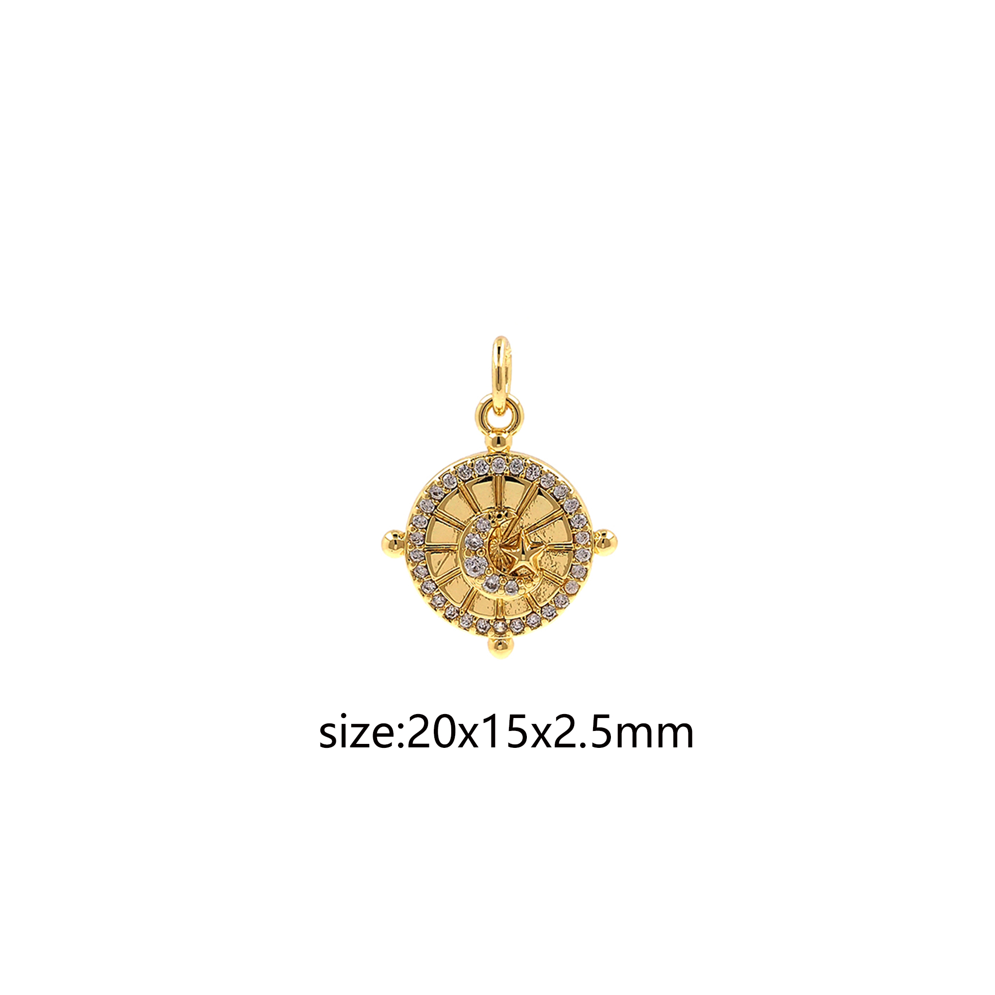 18K Gold Filled Moon Pendant,CZ Micro Pave Moon Charm Earrings Necklace for DIY Jewelry Making Supply