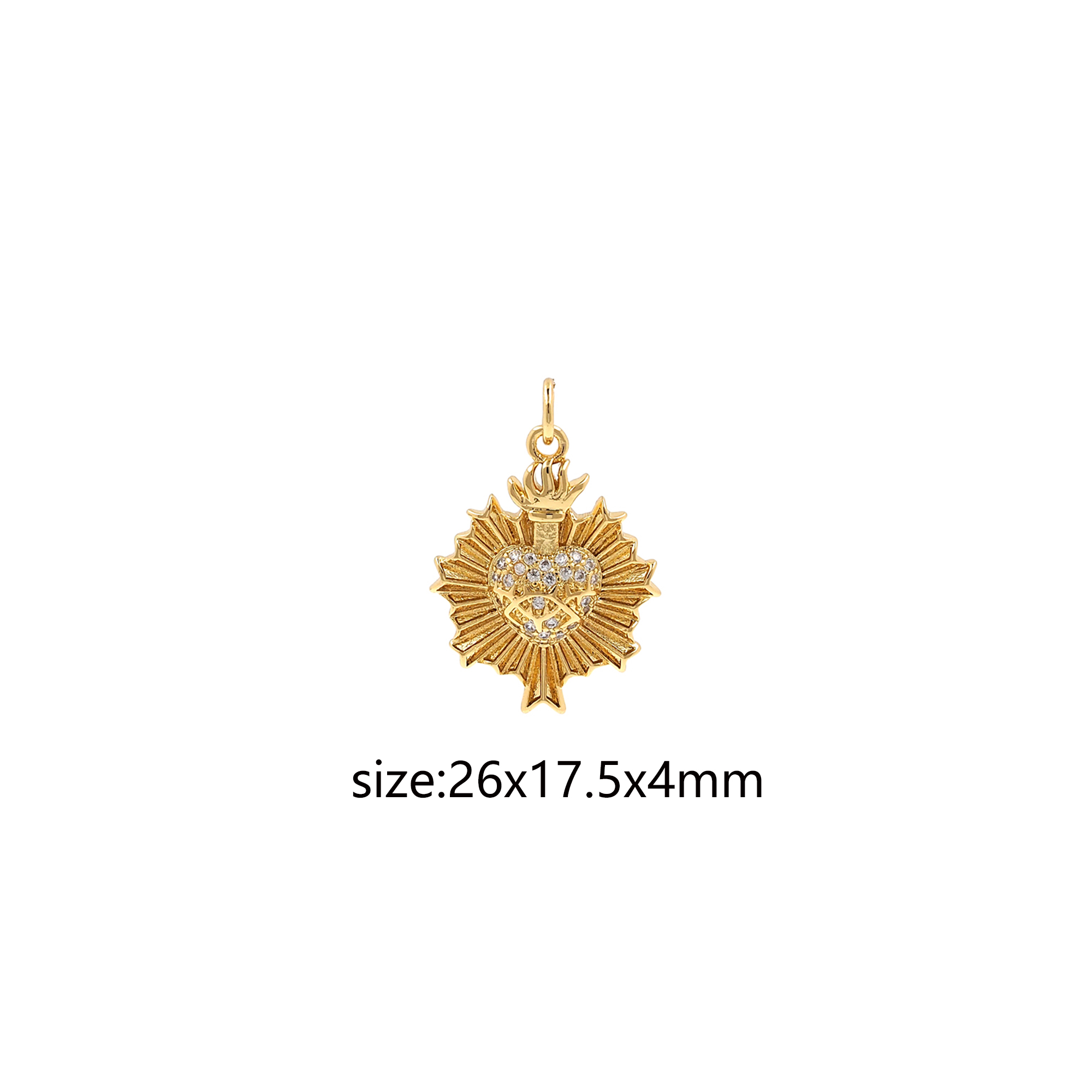 18K Gold Filled Sacred Heart Pendant,CZ Micro Pave Sacred Heart Charm Earrings Necklace for DIY Jewelry Making Supply