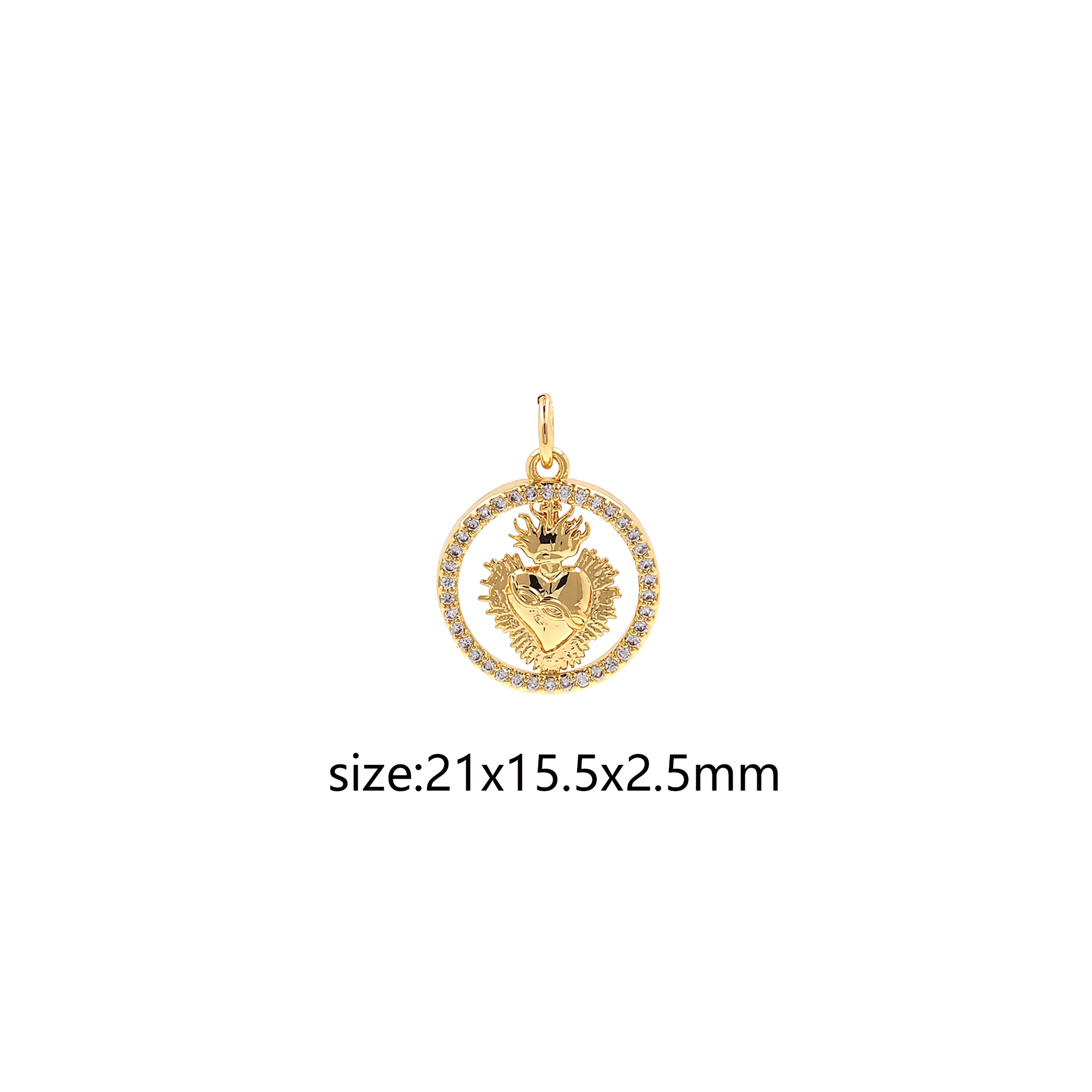 18K Gold Filled Sacred Heart Pendant,CZ Micro Pave Sacred Heart Charm Earrings Necklace for DIY Jewelry Making Supply
