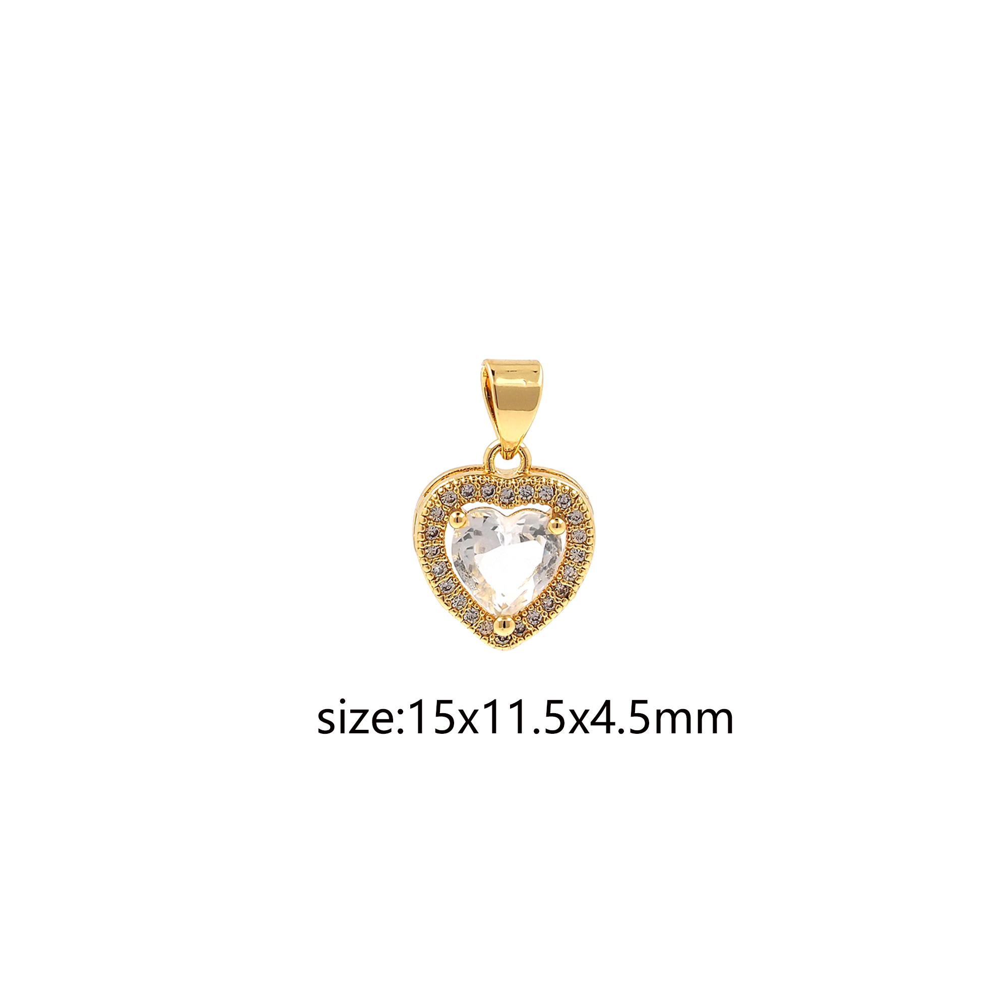18K Gold Filled Heart Pendant,CZ Micro Pave Heart Charm Earrings Necklace for DIY Jewelry Making Supply