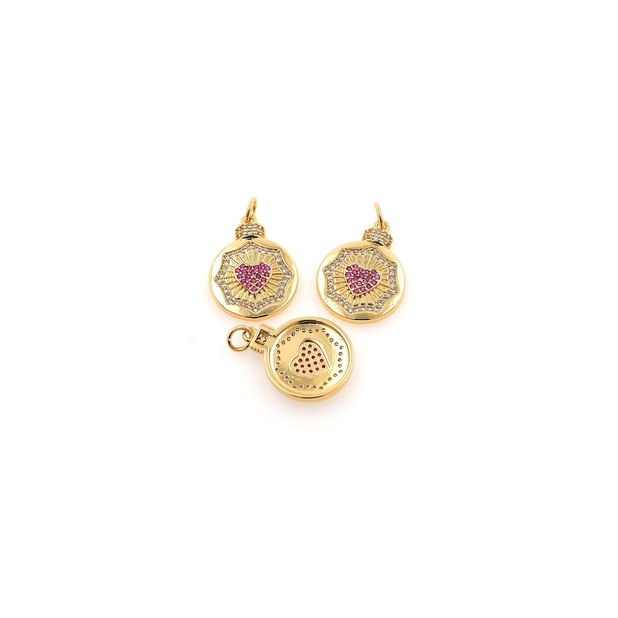 18K Gold Filled Heart Pendant,CZ Micro Pave Heart Charm Earrings Necklace for DIY Jewelry Making Supply