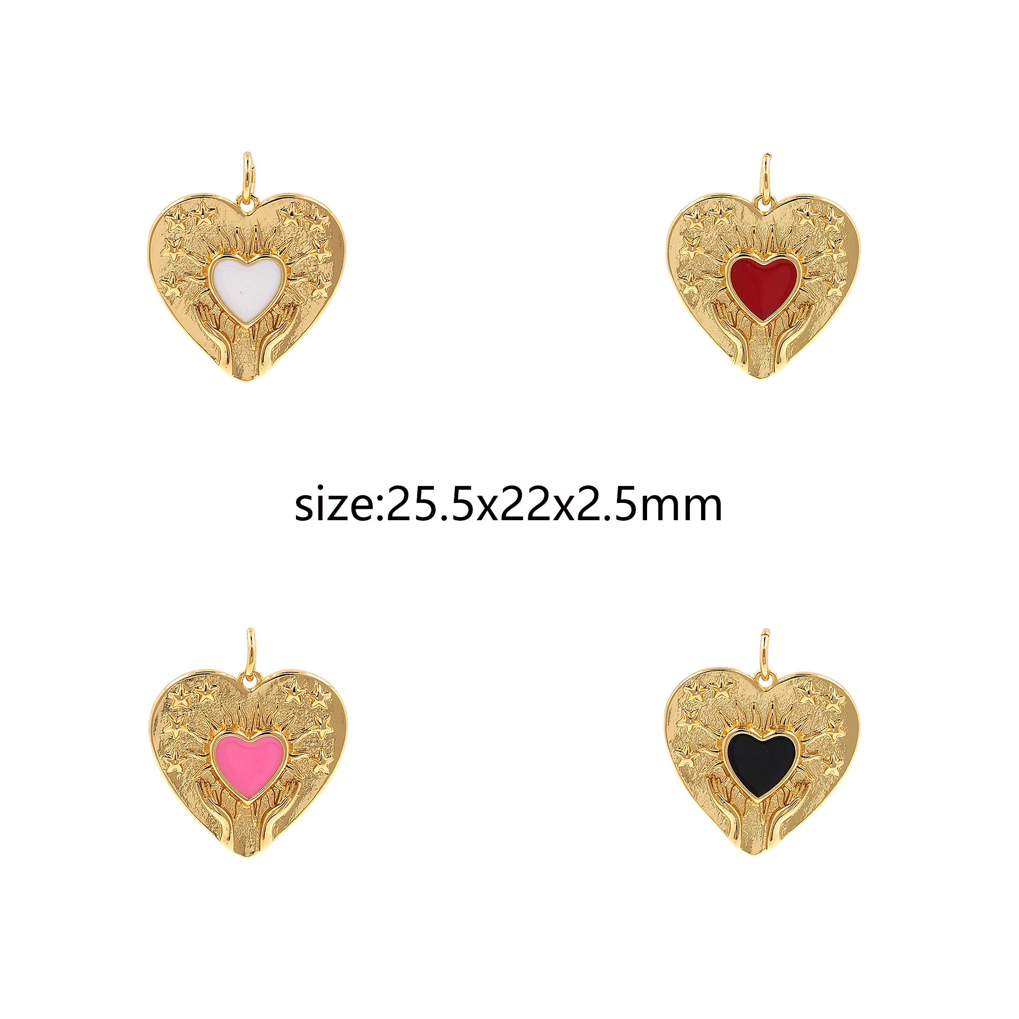 Enamel Heart Pendant,18K Gold Filled Heart Charm Earrings Necklace for DIY Jewelry Making Supply