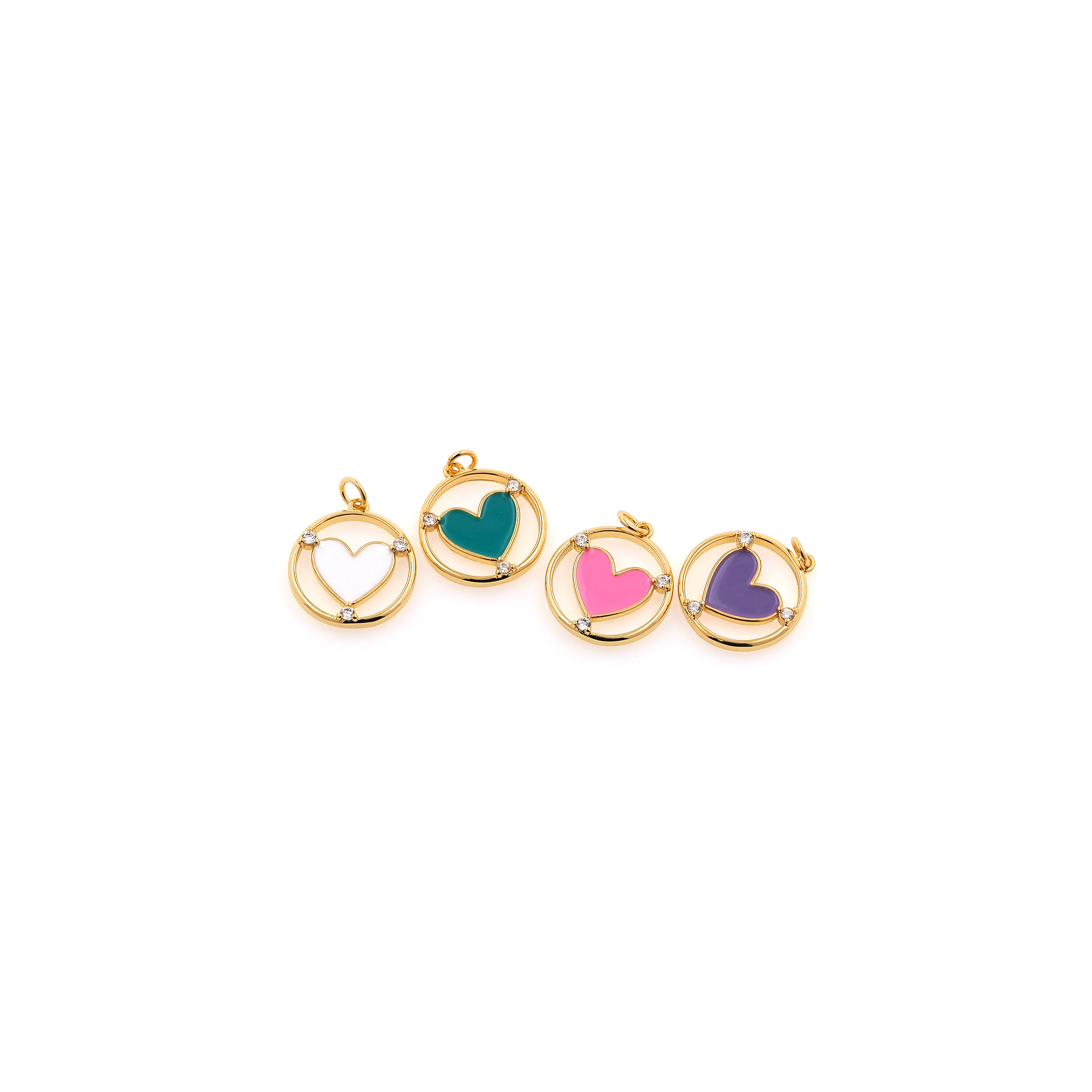 18K Gold Filled Heart Pendant,Enamel Heart Charm Earrings Necklace for DIY Jewelry Making Supply