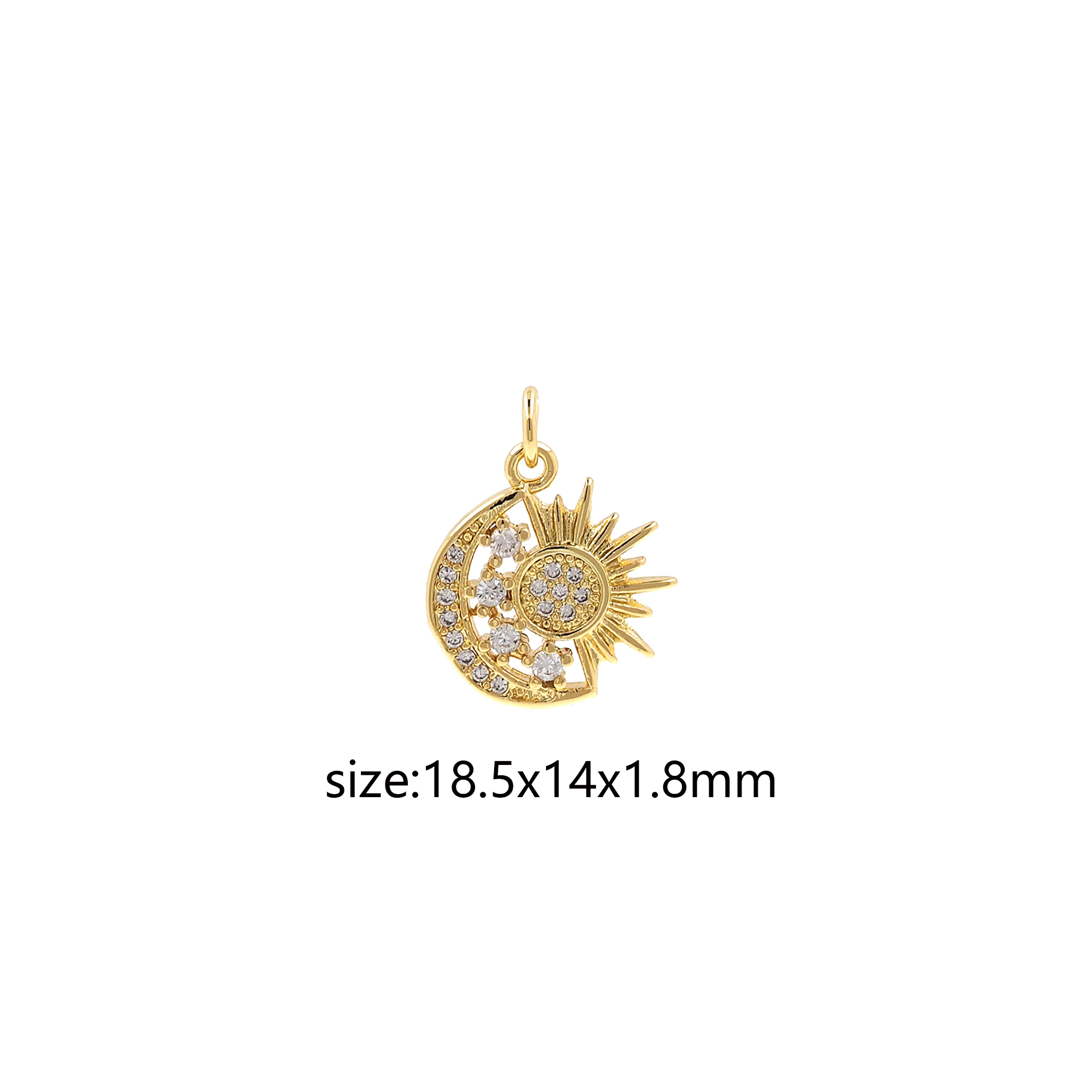 18K Gold Filled Sun Moon Pendant,CZ Micro Pave Celestial Charm Earrings Necklace for DIY Jewelry Making Supply