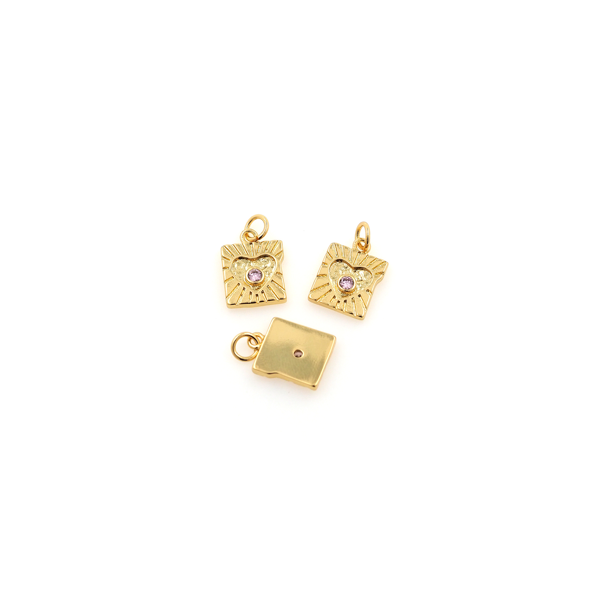 18K Gold Filled Heart Pendant,CZ Micro Pave Square Heart Charm Earrings Necklace for DIY Jewelry Making Supply