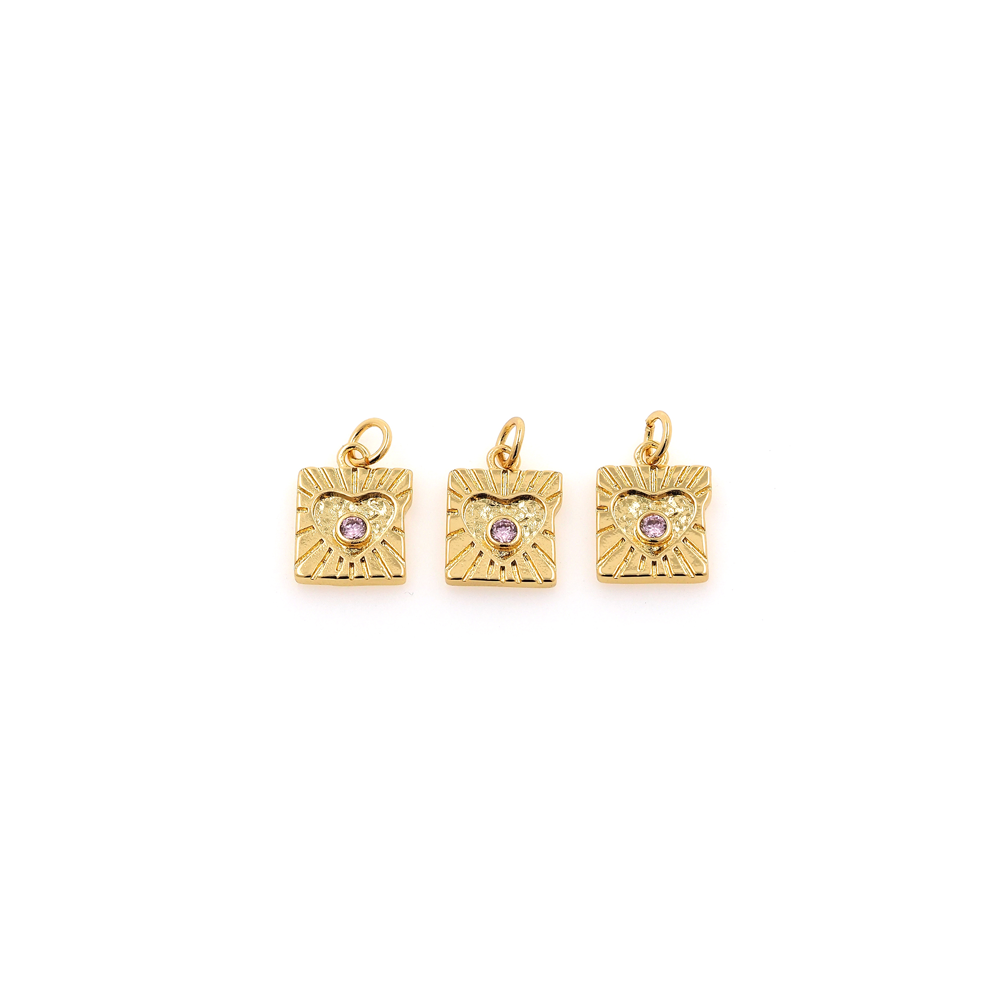 18K Gold Filled Heart Pendant,CZ Micro Pave Square Heart Charm Earrings Necklace for DIY Jewelry Making Supply