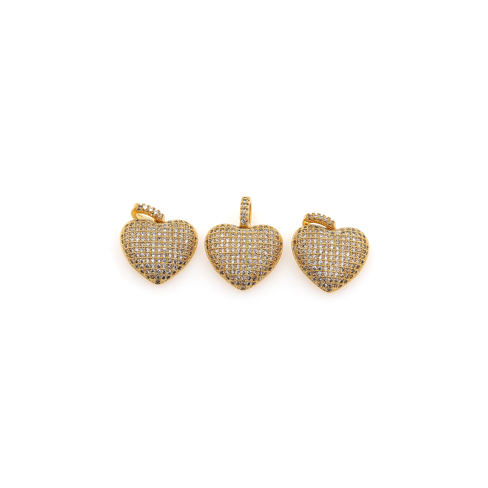 CZ Heart Pendant,18K Gold Filled Heart Charm Earrings Necklace for DIY Jewelry Making Supply