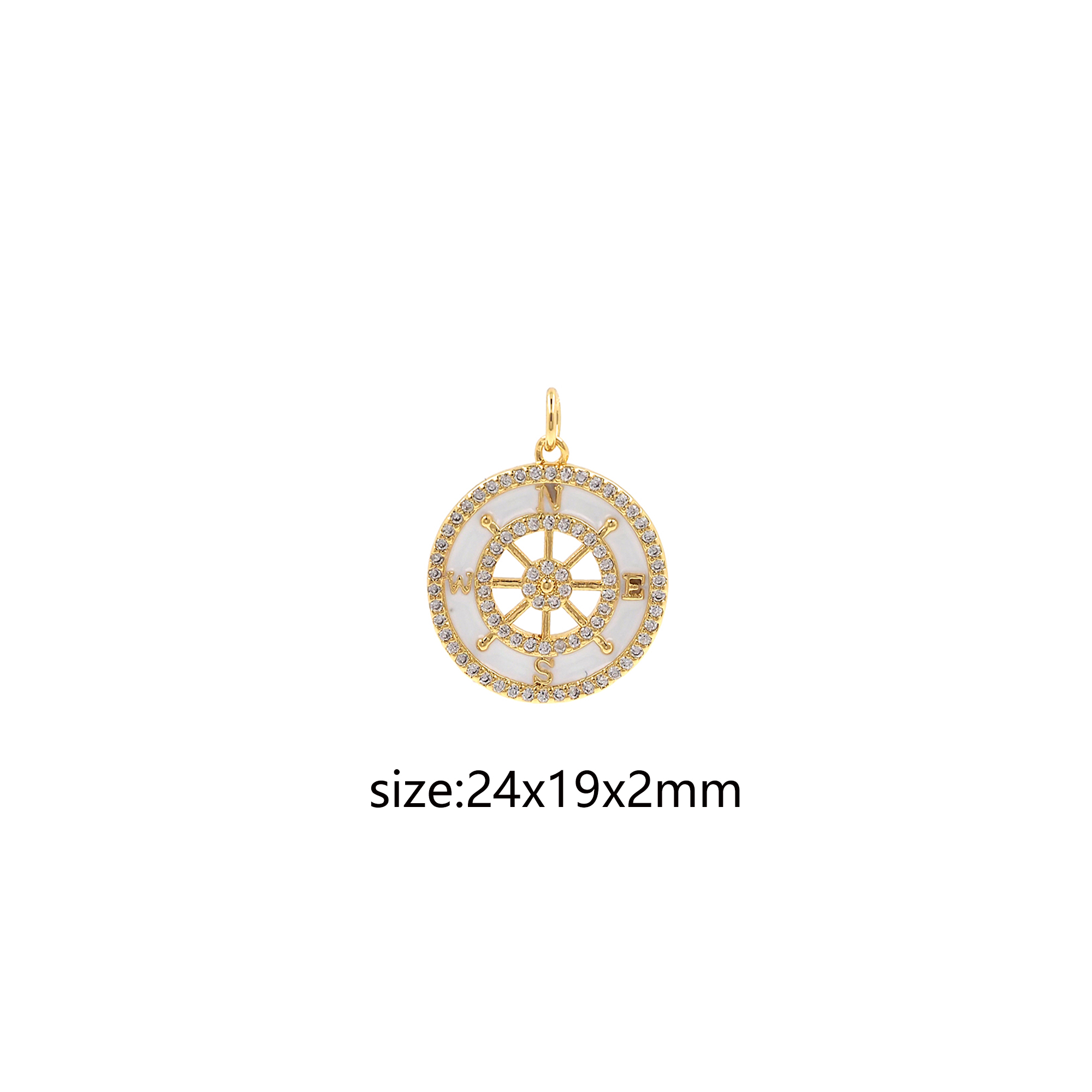 18K Gold Filled Compass Pendant,CZ Micro Pave Compass Charm Earrings Necklace for DIY Jewelry Making Supply