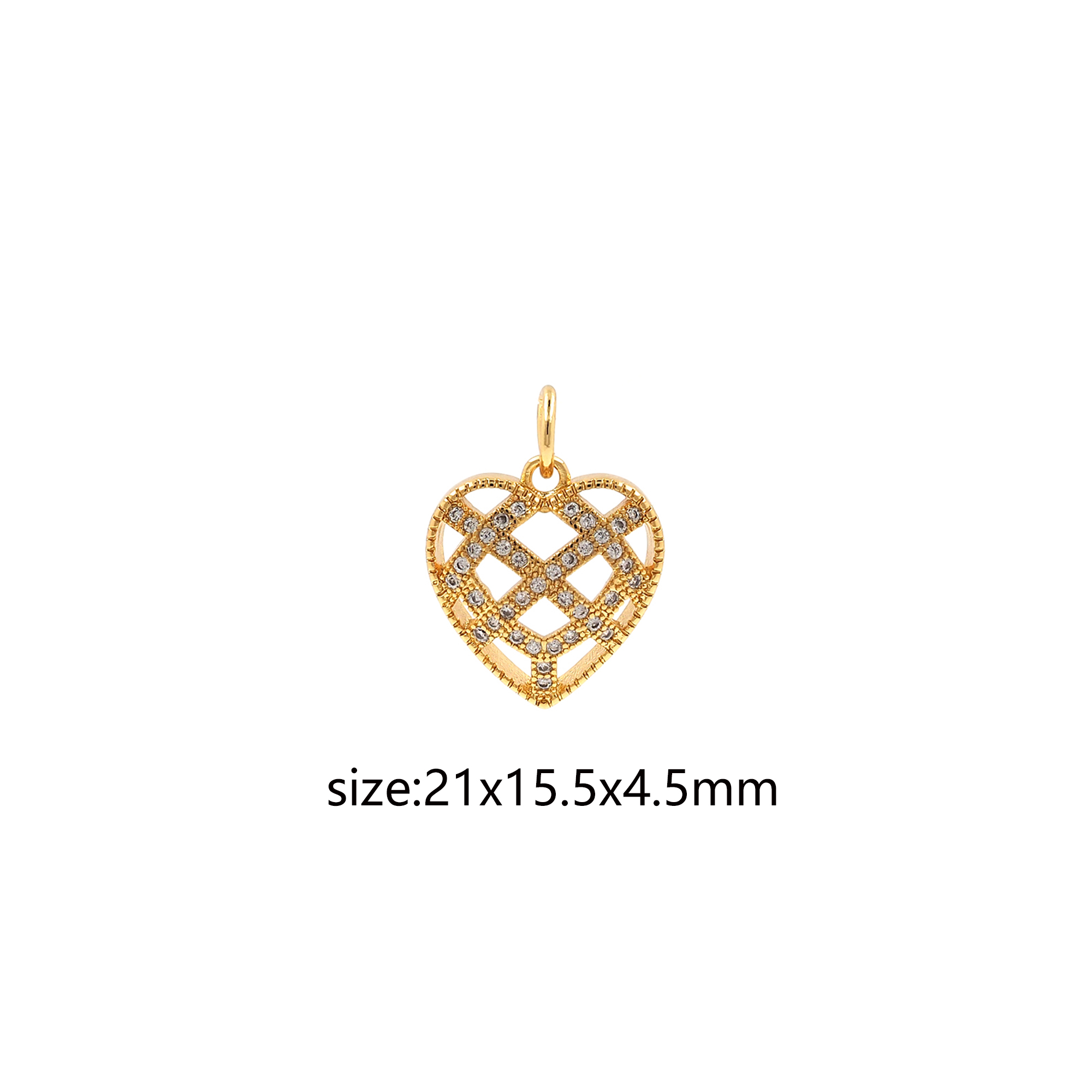18K Gold Filled Heart Pendant,CZ Micro Pave Heart Charm Earrings Necklace for DIY Jewelry Making Supply