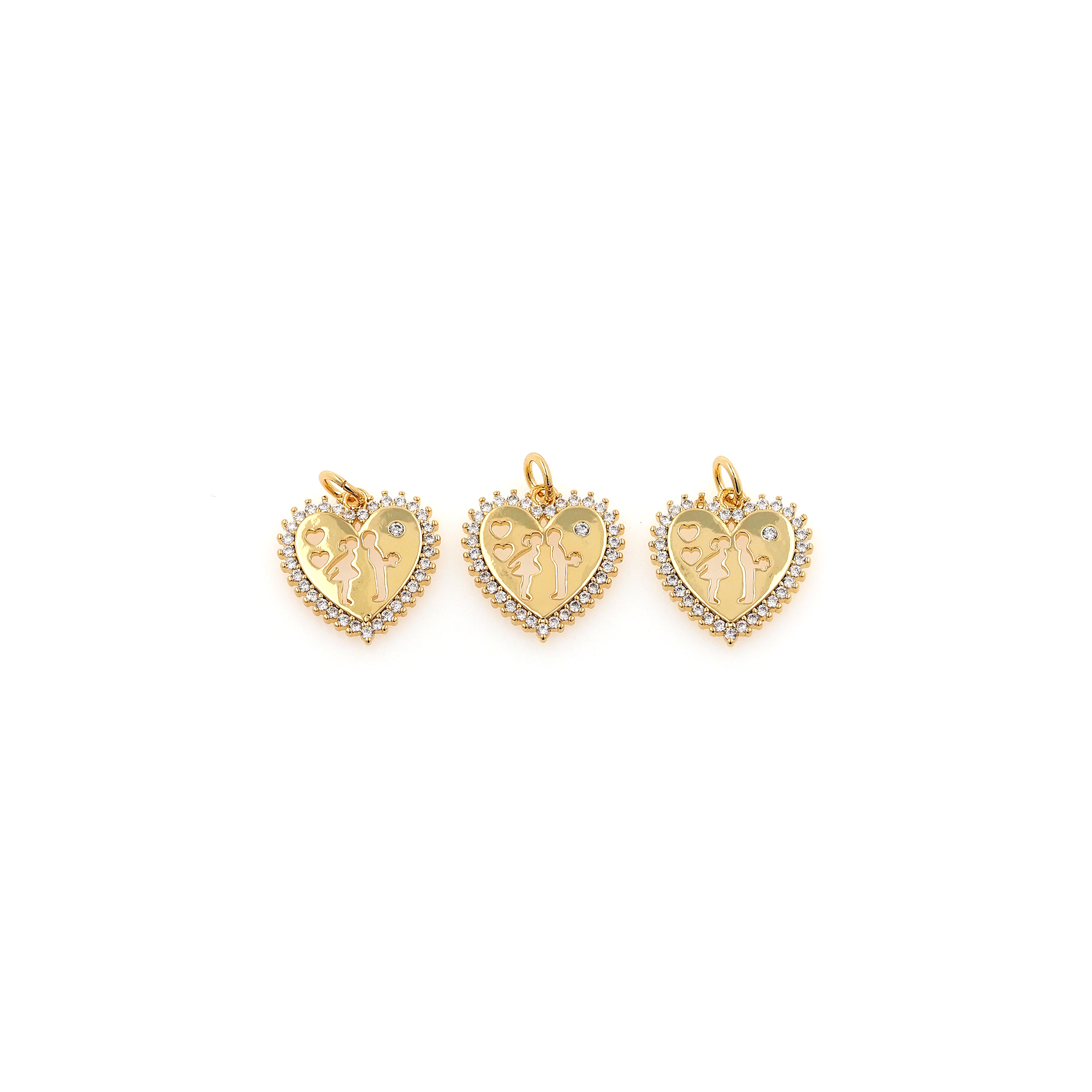 18K Gold Filled Heart Pendant,CZ Micro Pave Love Heart Charm Earrings Necklace for DIY Jewelry Making Supply