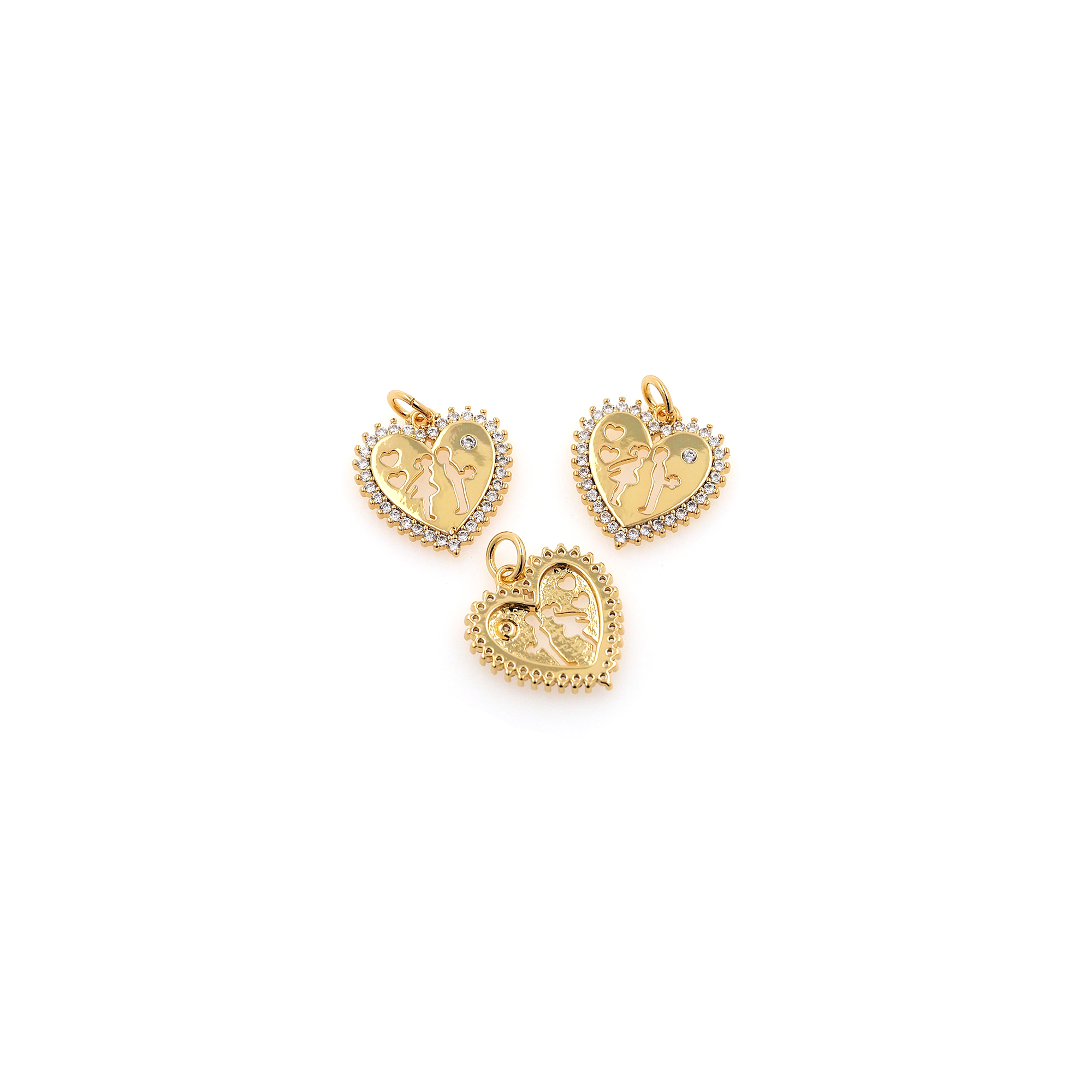 18K Gold Filled Heart Pendant,CZ Micro Pave Love Heart Charm Earrings Necklace for DIY Jewelry Making Supply