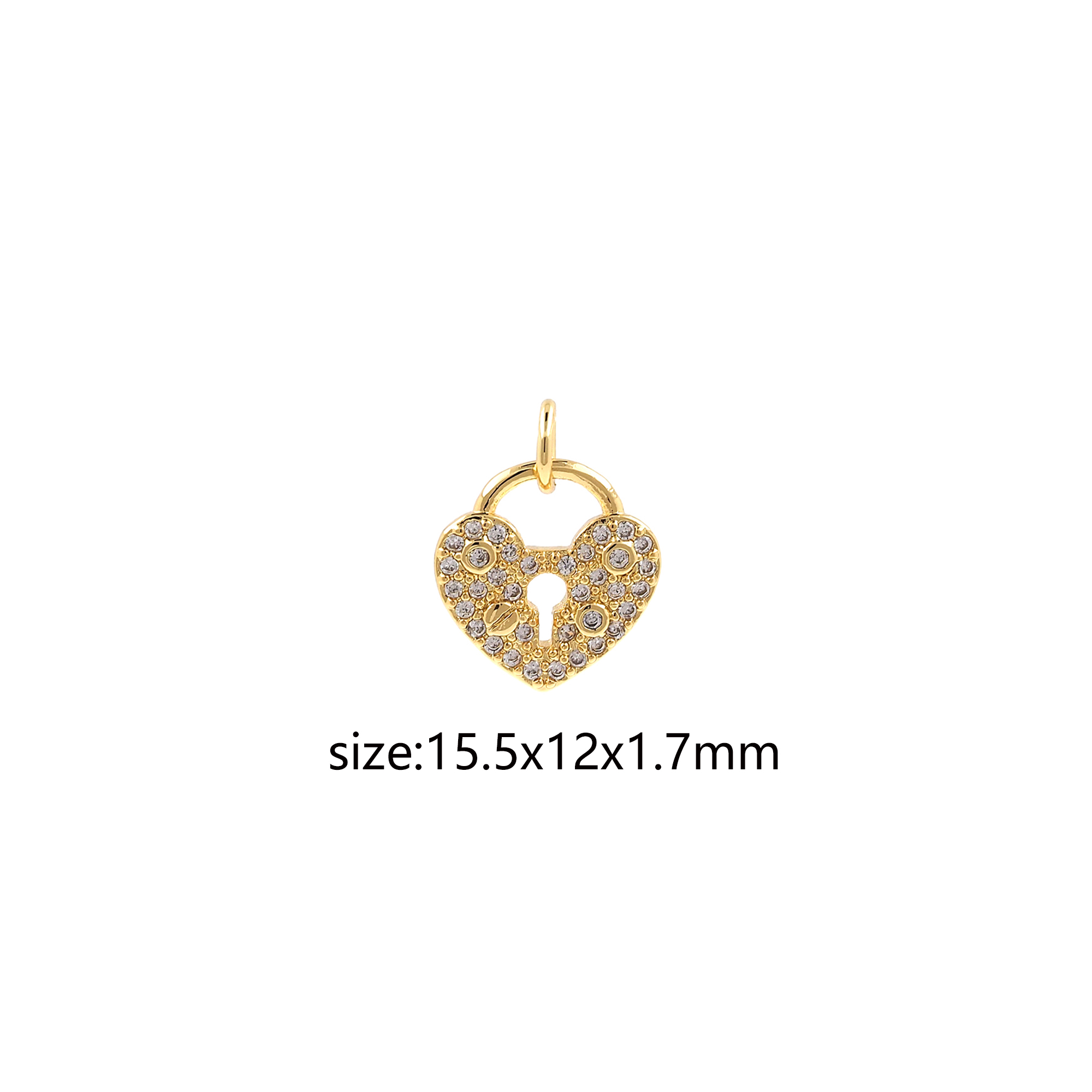 18K Gold Filled Heart Pendant,CZ Micro Pave Heart Lock Charm Earrings Necklace for DIY Jewelry Making Supply