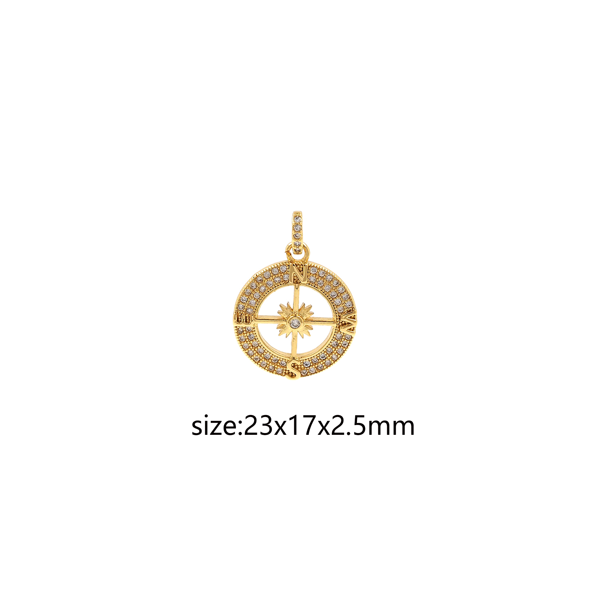 18K Gold Filled Compass Pendant,CZ Micro Pave Direction Charm Earrings Necklace for DIY Jewelry Making Supply