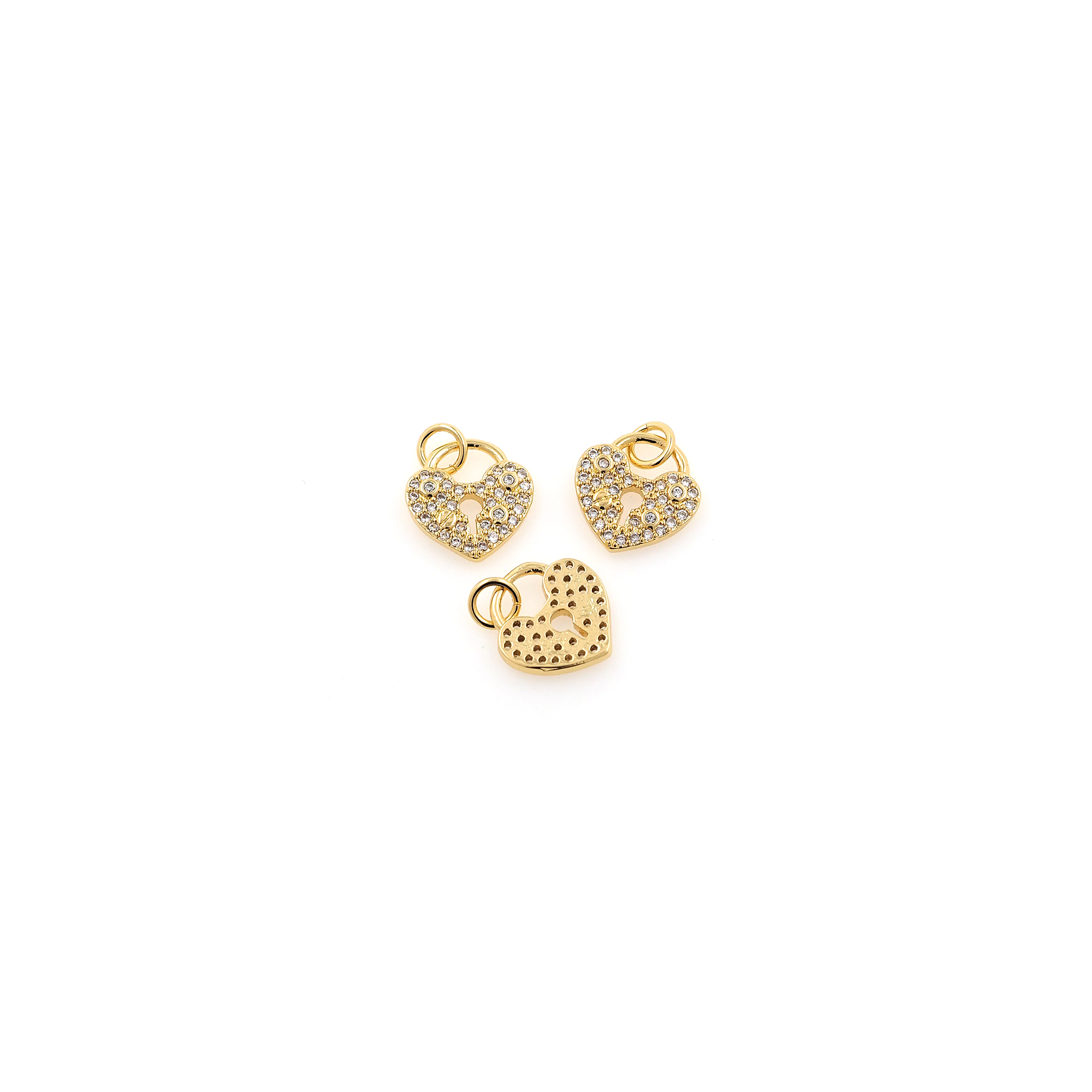 18K Gold Filled Heart Pendant,CZ Micro Pave Heart Lock Charm Earrings Necklace for DIY Jewelry Making Supply