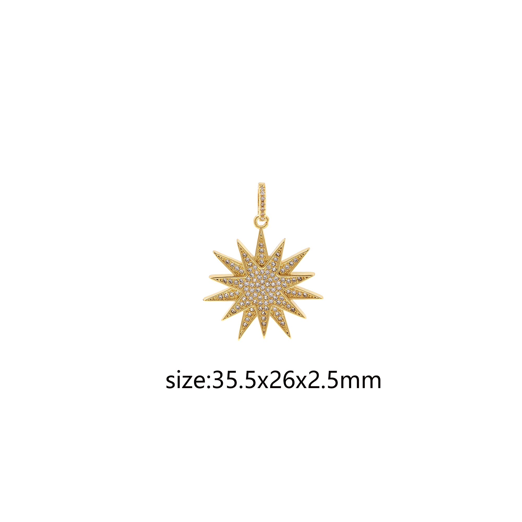 CZ Micro Pave Sun Pendant,18K Gold Filled Sun Charm Earrings Necklace for DIY Jewelry Making Supply
