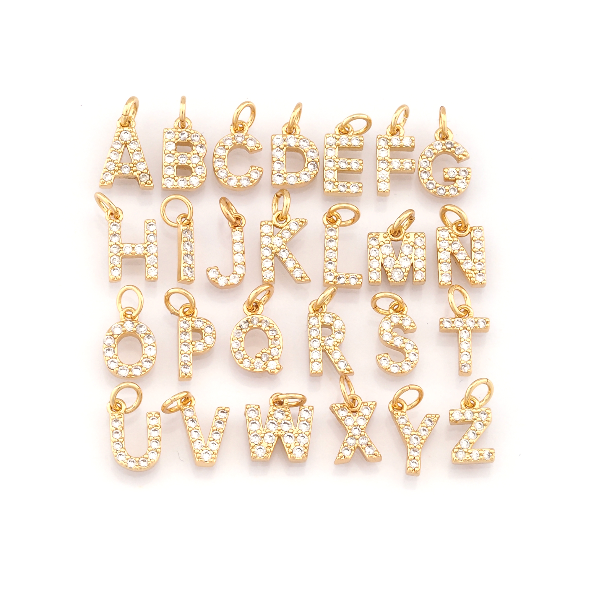 18K Gold Filled Initial Pendant,CZ Micro Pave Letter Charm Earrings Necklace for DIY Jewelry Making Supply