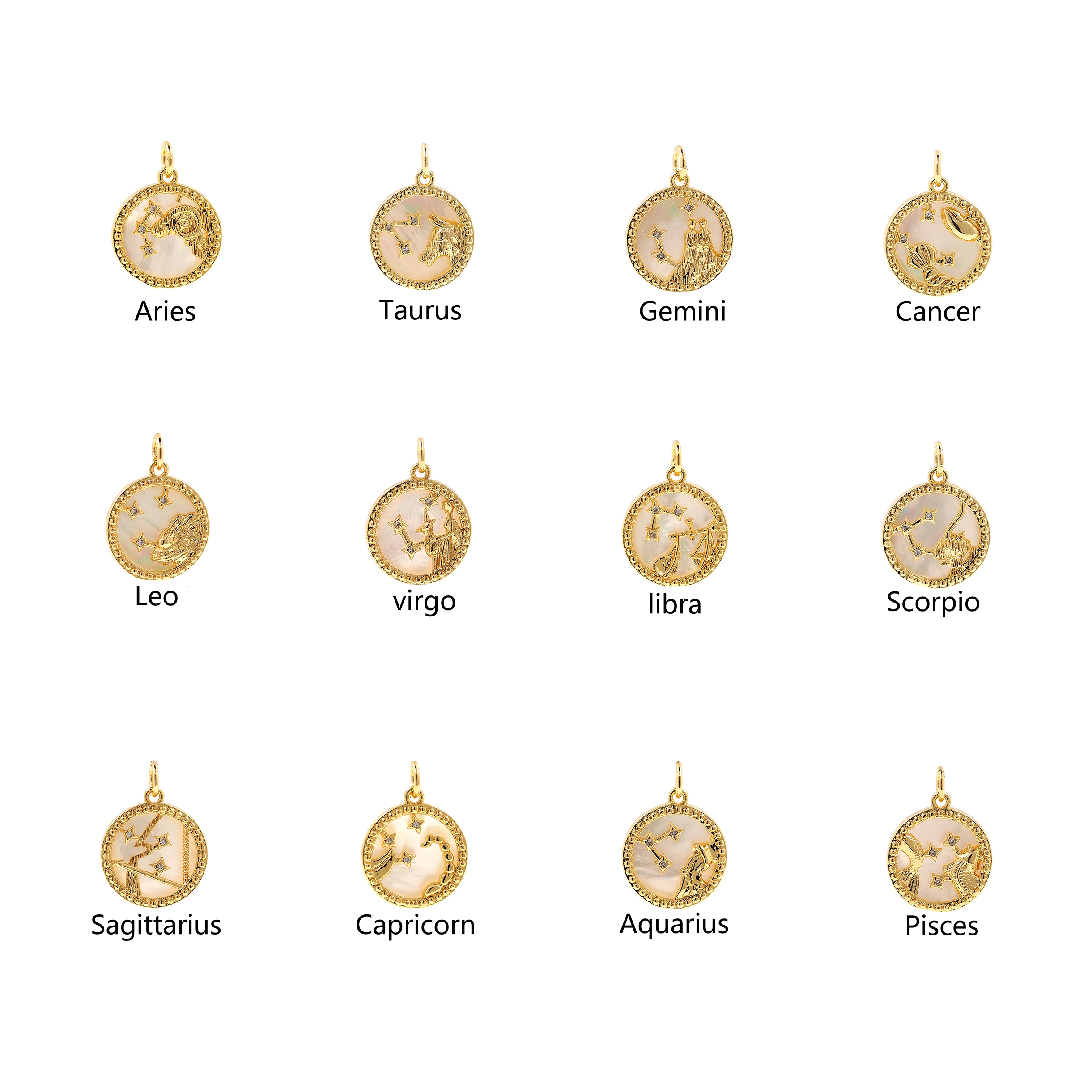 18K Gold Filled Zodiac Pendant,CZ Micro Pave Constellation Charm Earrings Necklace for DIY Jewelry Making Supply
