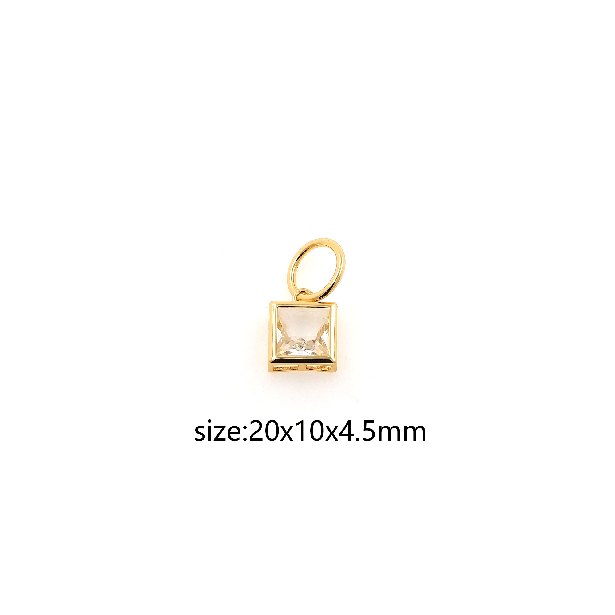 18K Gold Filled Square Pendant,CZ Micro Pave Square Charm Earrings Necklace for DIY Jewelry Making Supply