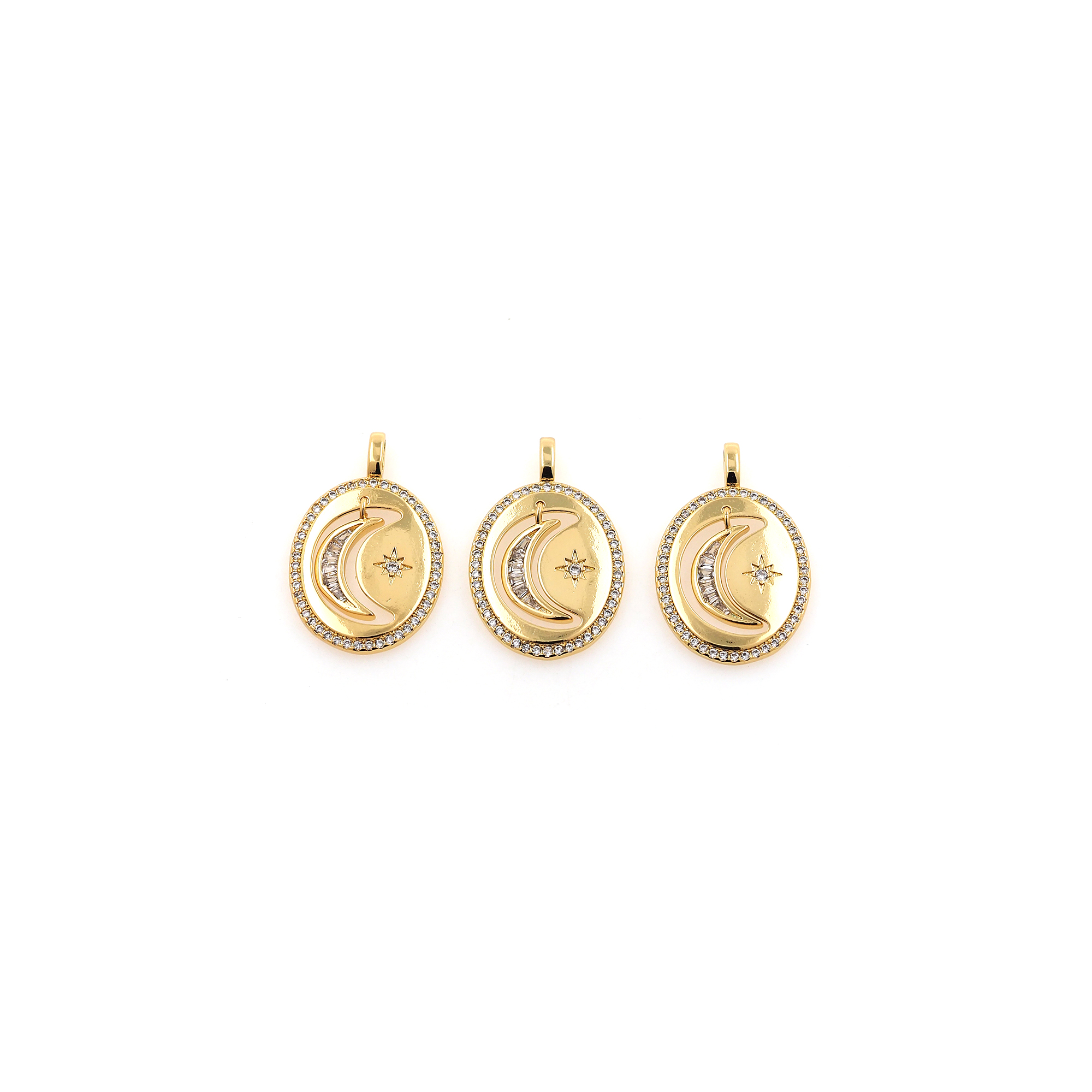 18K Gold Filled Moon Pendant,CZ Micro Pave Moon Charm Earrings Necklace for DIY Jewelry Making Supply