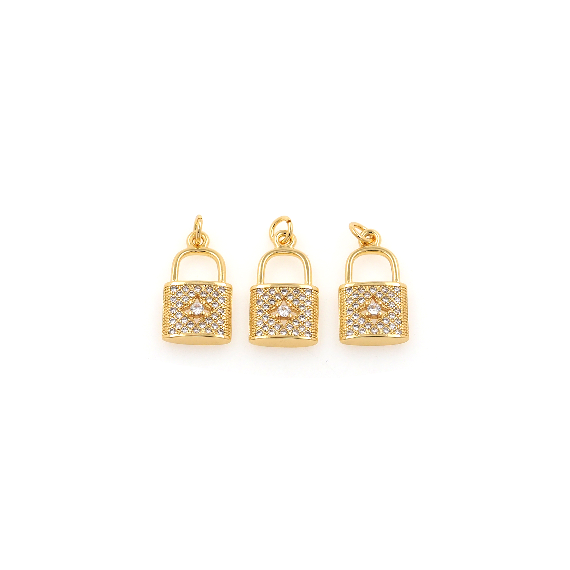 18K Gold Filled Lock Pendant,CZ Micro Pave Lock Charm Earrings Necklace for DIY Jewelry Making Supply