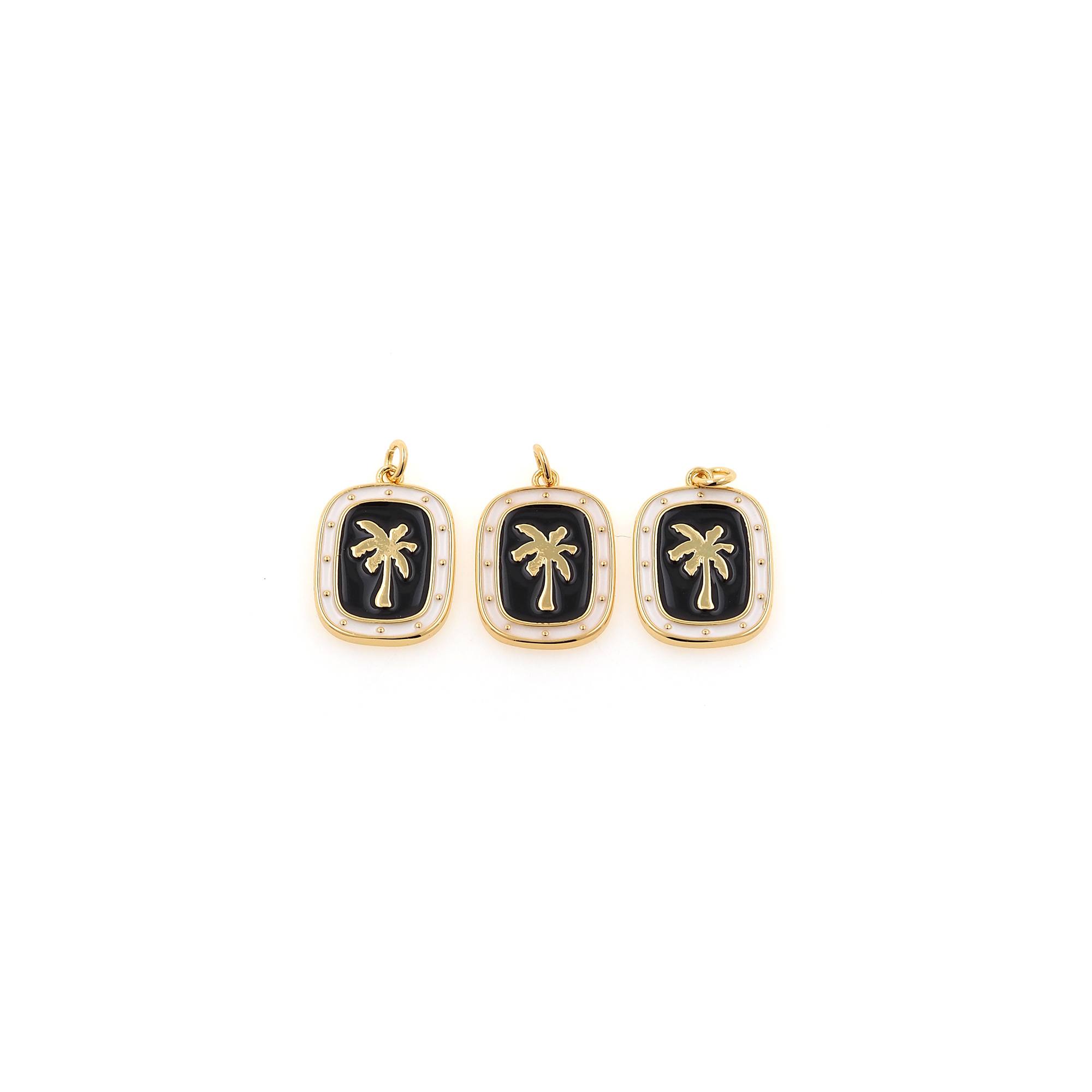 18K Gold Filled Coconut Tree Pendant,Enamel Coconut Tree Charm Earrings Necklace for DIY Jewelry Making Supply