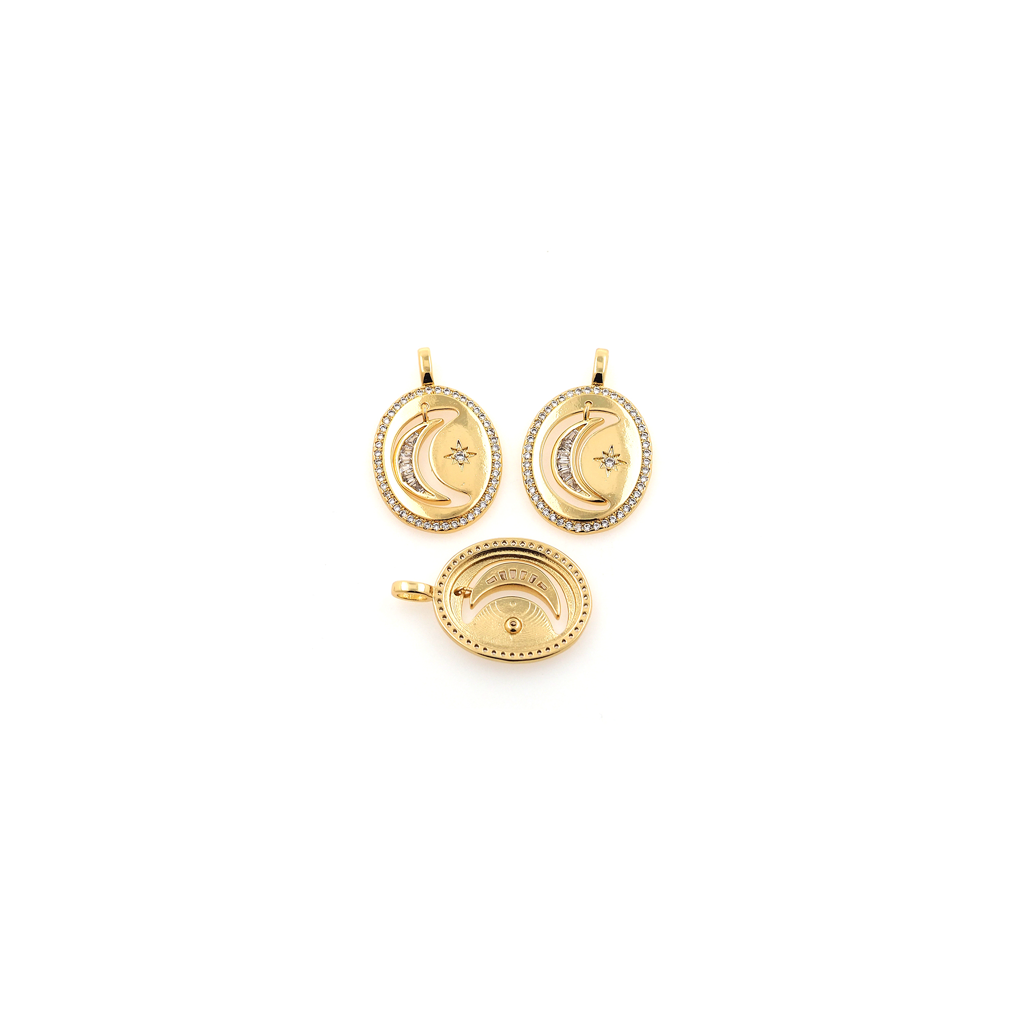 18K Gold Filled Moon Pendant,CZ Micro Pave Moon Charm Earrings Necklace for DIY Jewelry Making Supply
