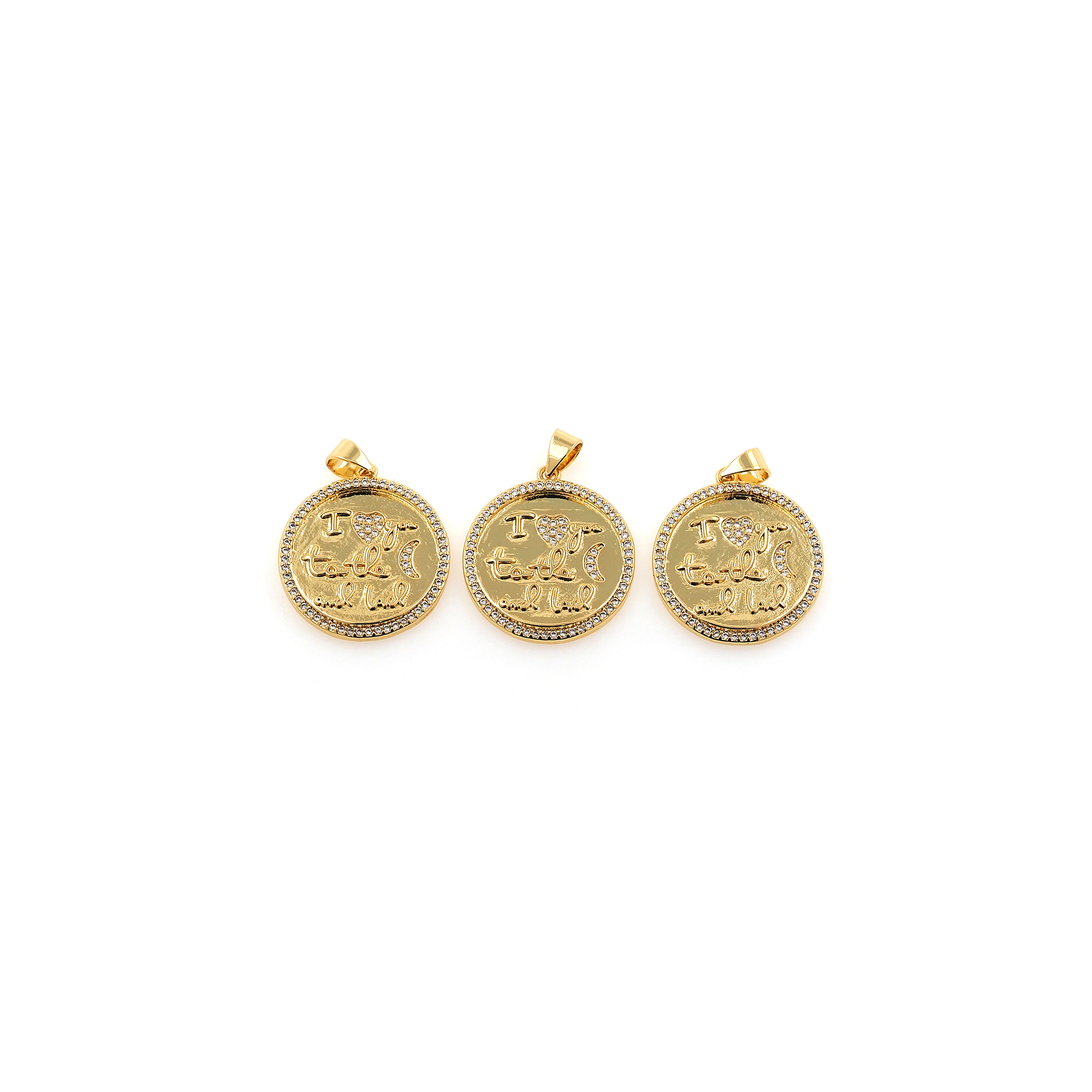 18K Gold Filled Love Pendant,Round Love Charm Earrings Necklace for DIY Jewelry Making Supply