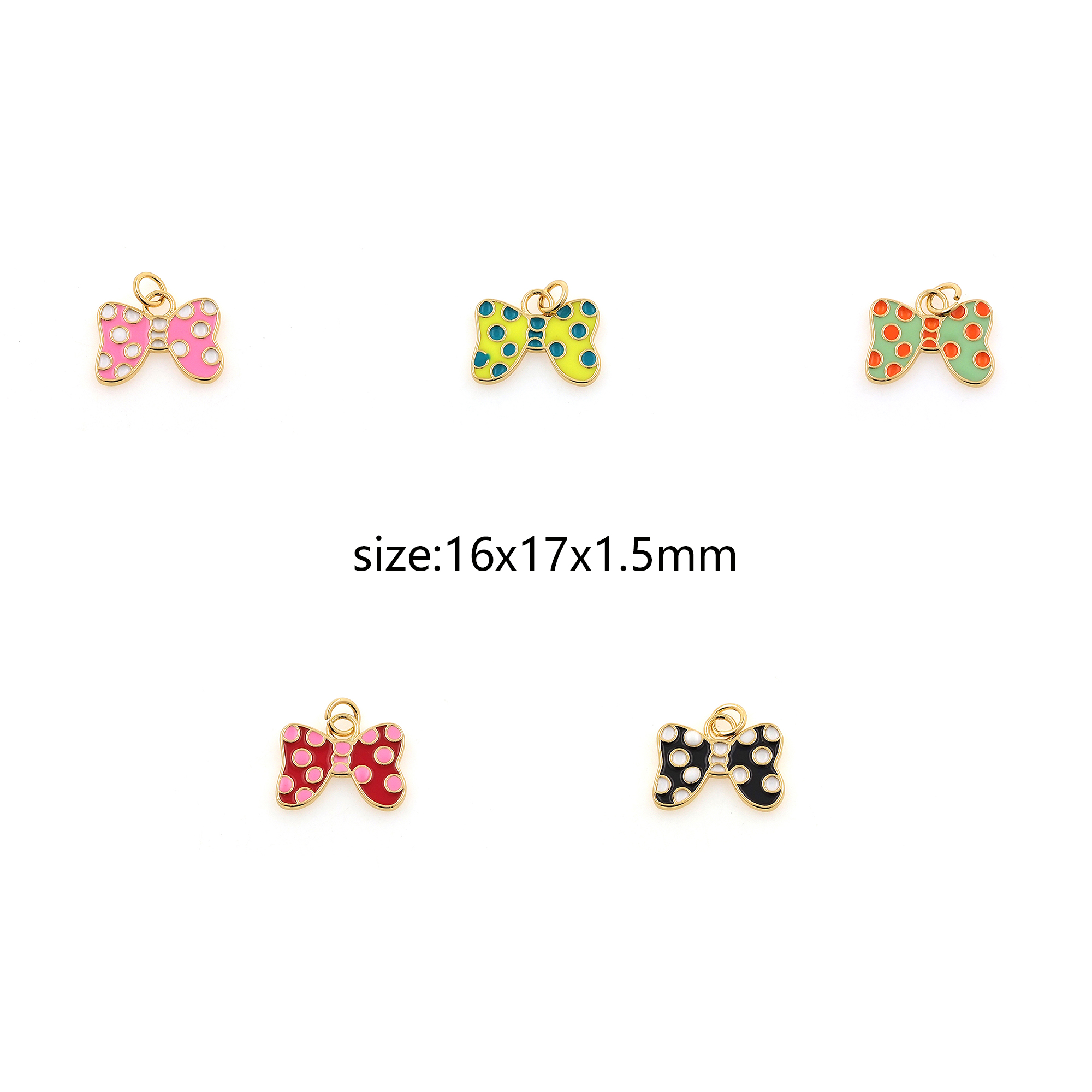 Enamel Bow Pendant,18K Gold Filled Bow Charm Earrings Necklace for DIY Jewelry Making Supply