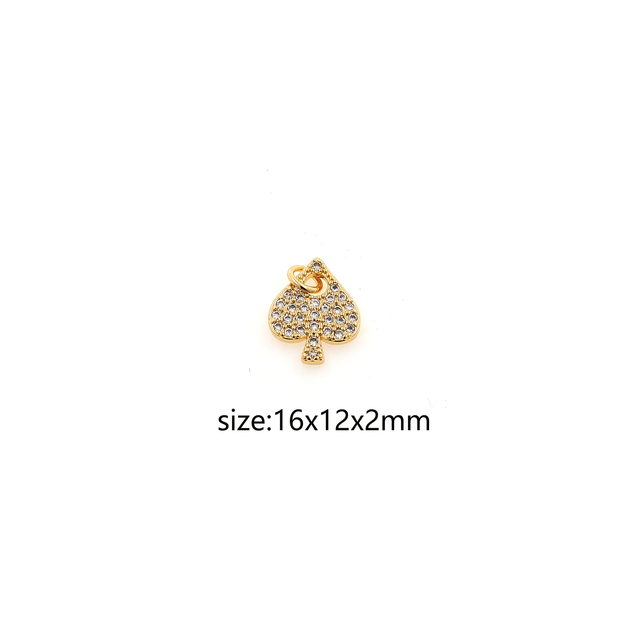 18K Gold Filled Spade Pendant,CZ Micro Pave Spade Charm Earrings Necklace for DIY Jewelry Making Supply