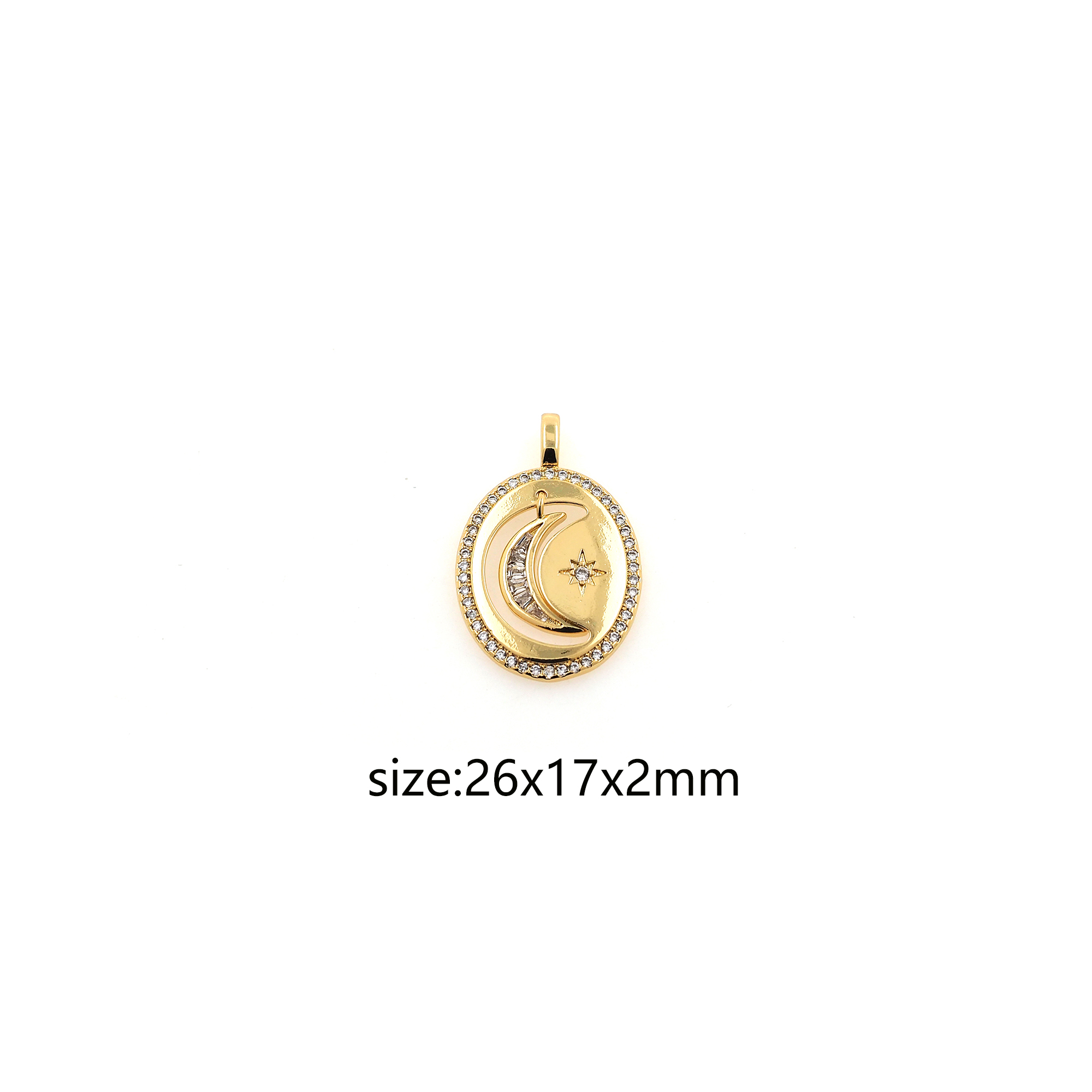 18K Gold Filled Moon Pendant,CZ Micro Pave Moon Charm Earrings Necklace for DIY Jewelry Making Supply