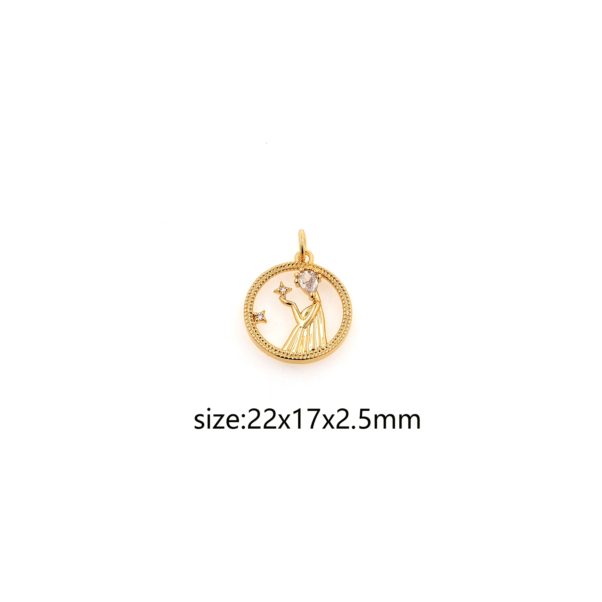 18K Gold Filled Round Pendant,CZ Micro Pave Round Charm Earrings Necklace for DIY Jewelry Making Supply