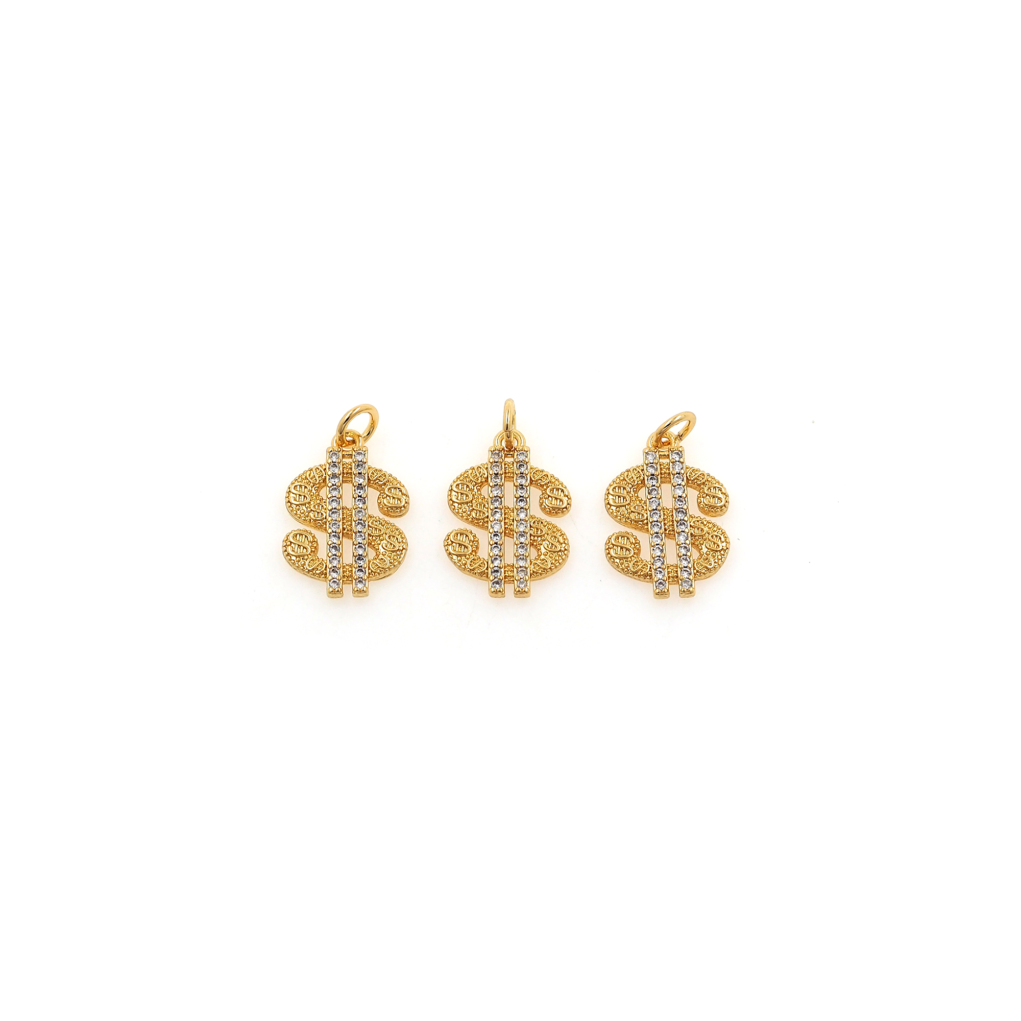 18K Gold Filled Dollar Sign Pendant,Money Charm,CZ Micro Pave Dollar Sign Earrings Necklace for DIY Jewelry Making Supply