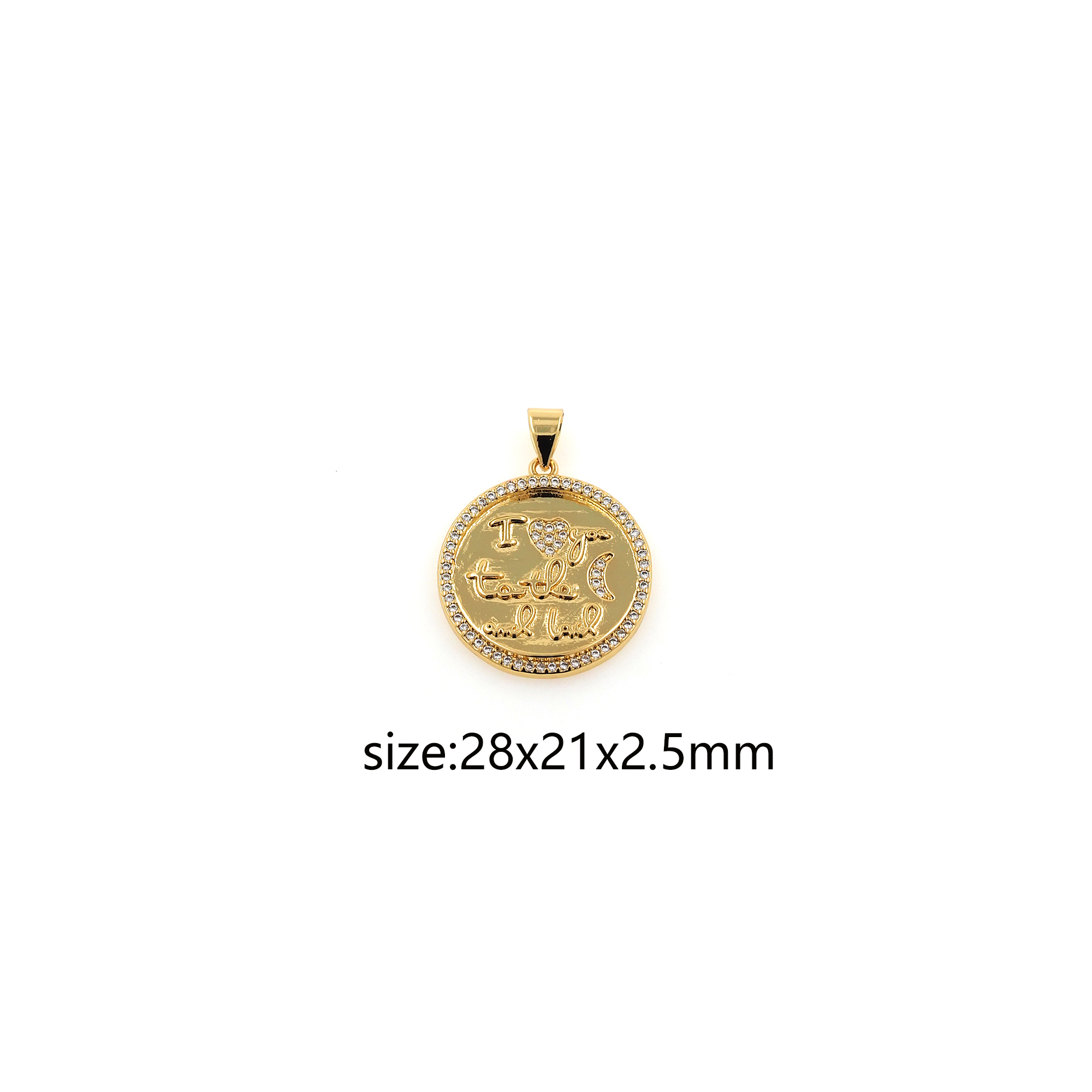 18K Gold Filled Love Pendant,Round Love Charm Earrings Necklace for DIY Jewelry Making Supply