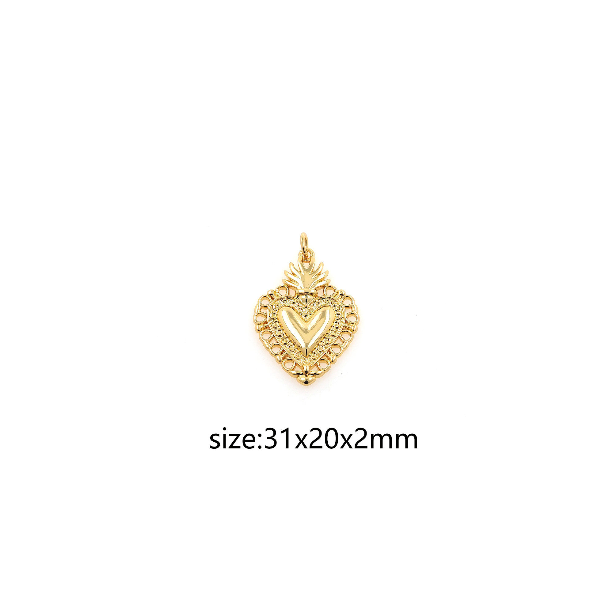 18K Gold Filled Sacred Heart Pendant,Dainty Sacred Heart Charm Earrings Necklace for DIY Jewelry Making Supply