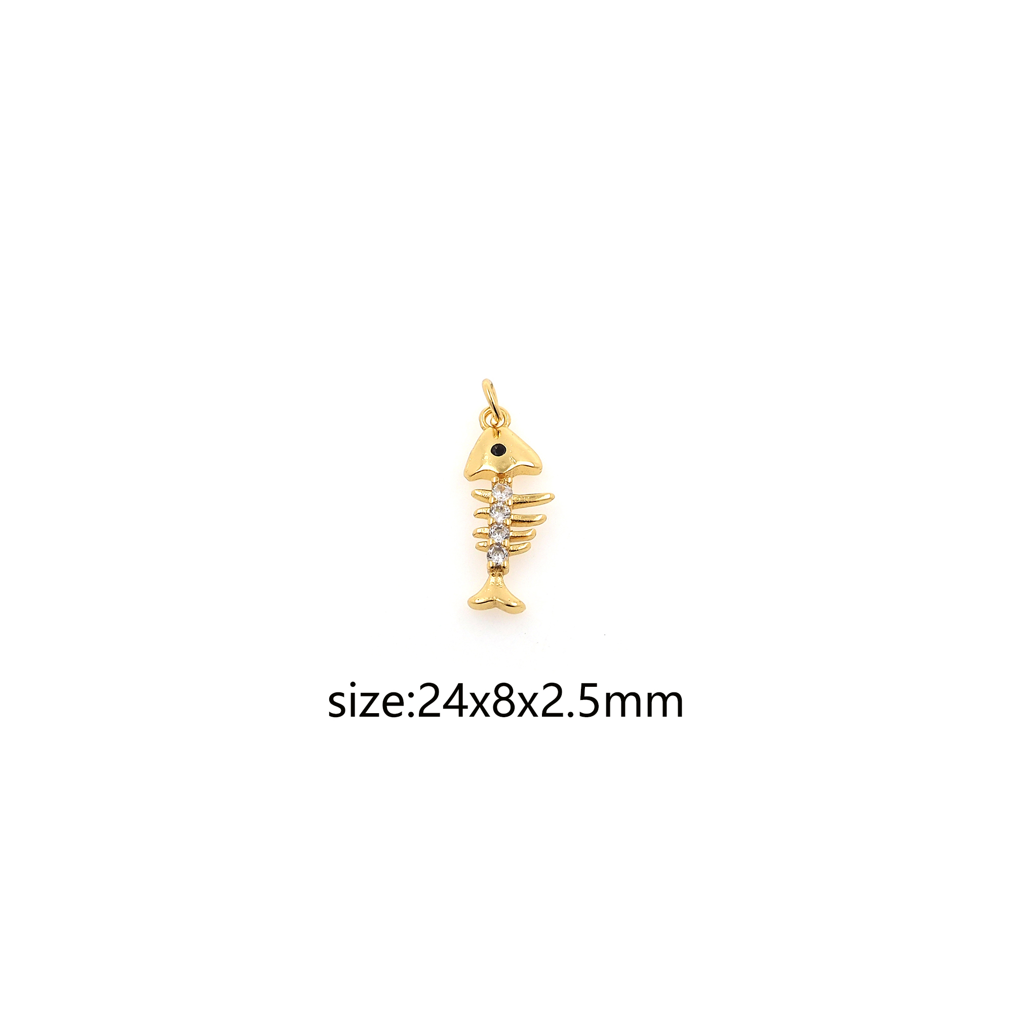 18K Gold Filled Fishbone Pendant,CZ Micro Pave Fishbone Charm Earrings Necklace for DIY Jewelry Making Supply