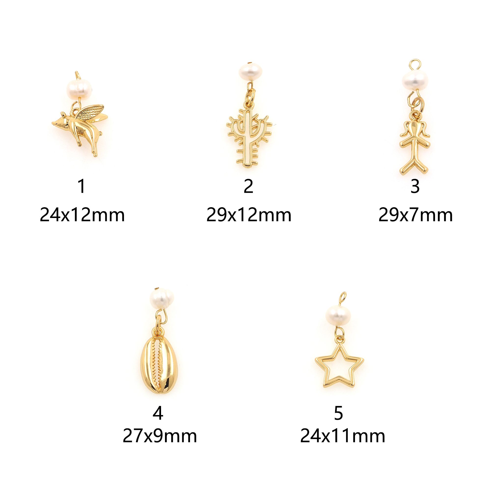 18K Gold Filled Pig Pendant,Cactus Charm,Shell Earrings Necklace for DIY Jewelry Making Supply