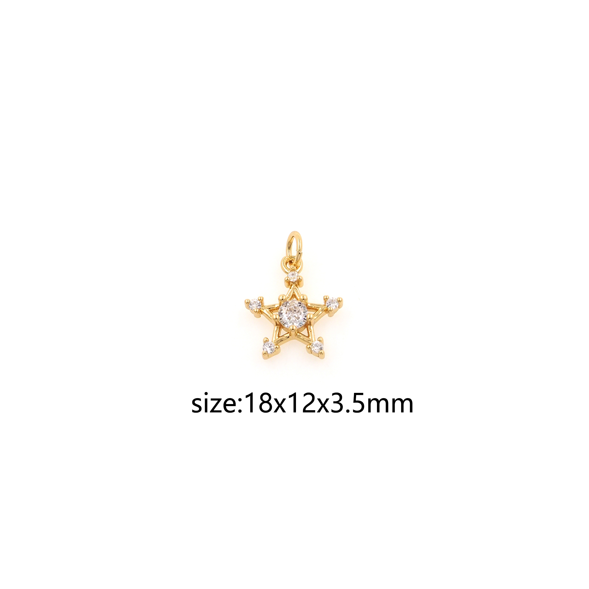 18K Gold Filled Star Pendant,CZ Micro Pave Star Charm Earrings Necklace for DIY Jewelry Making Supply